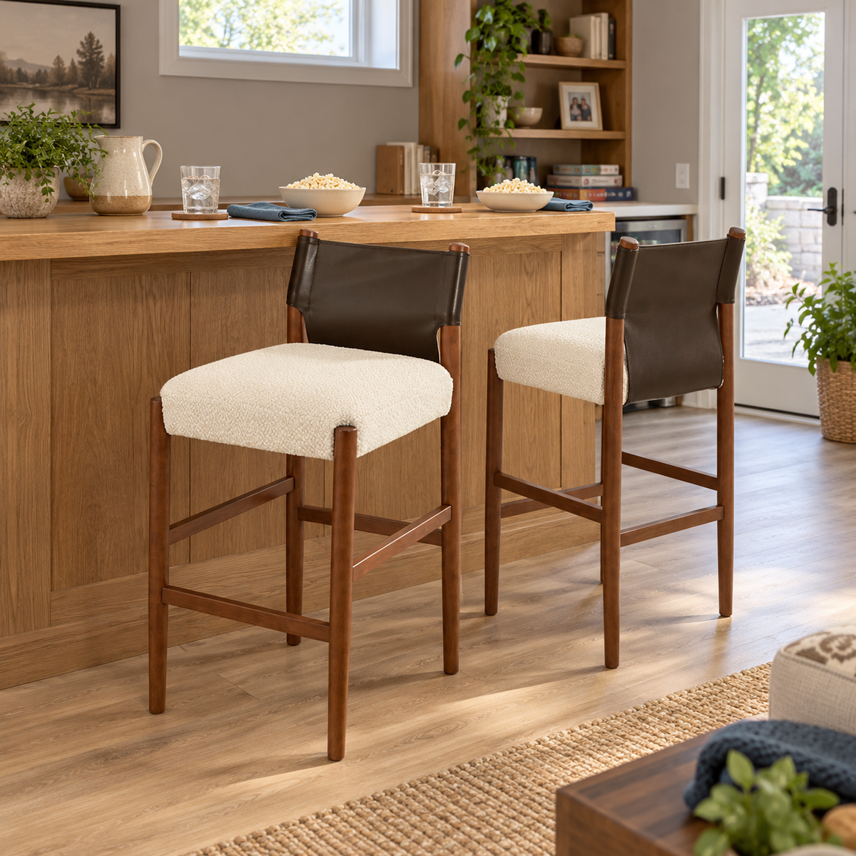 Riesling 28.5" Solid Wood PU Leather Upholstered Bar Stools Set of 2