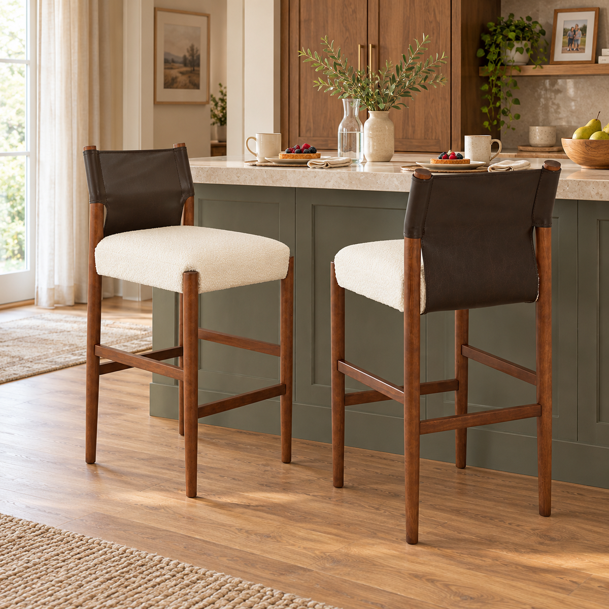 Riesling 28.5" Solid Wood PU Leather Upholstered Bar Stools Set of 2