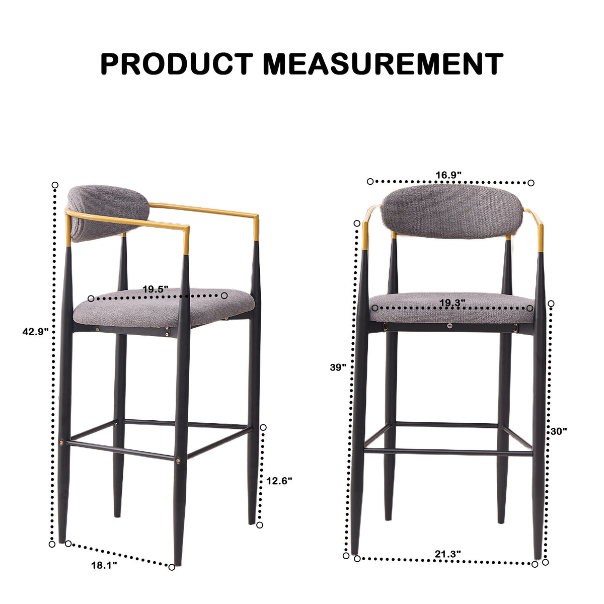 Bandol 30" Linen-Look Bar Height Stools with Arms and Leveling Feet Set of 2