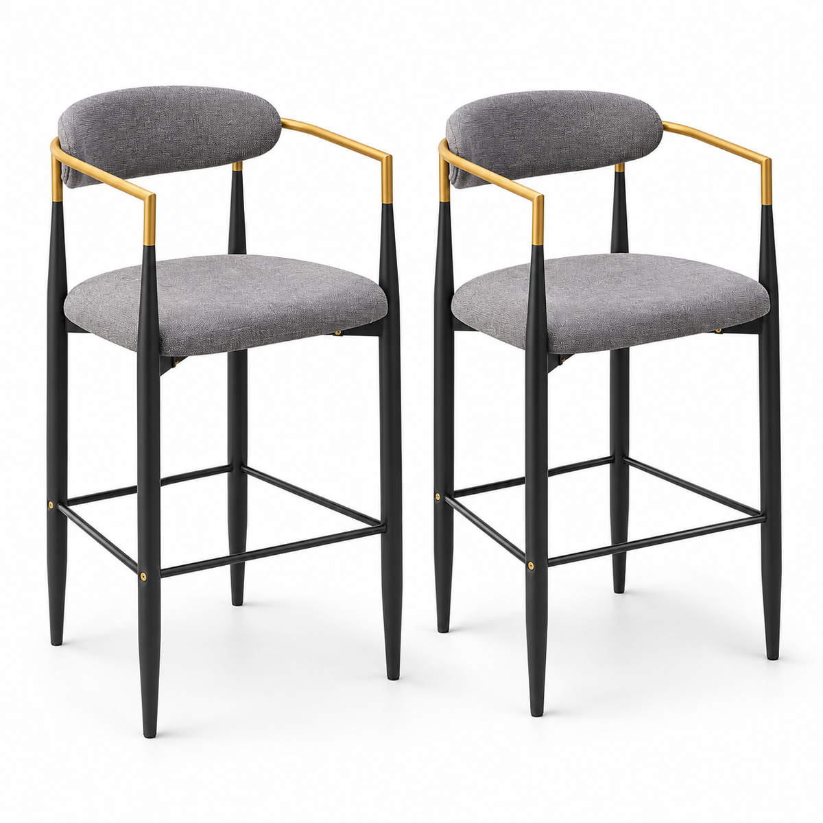 Bandol 30" Linen-Look Bar Height Stools with Arms and Leveling Feet Set of 2