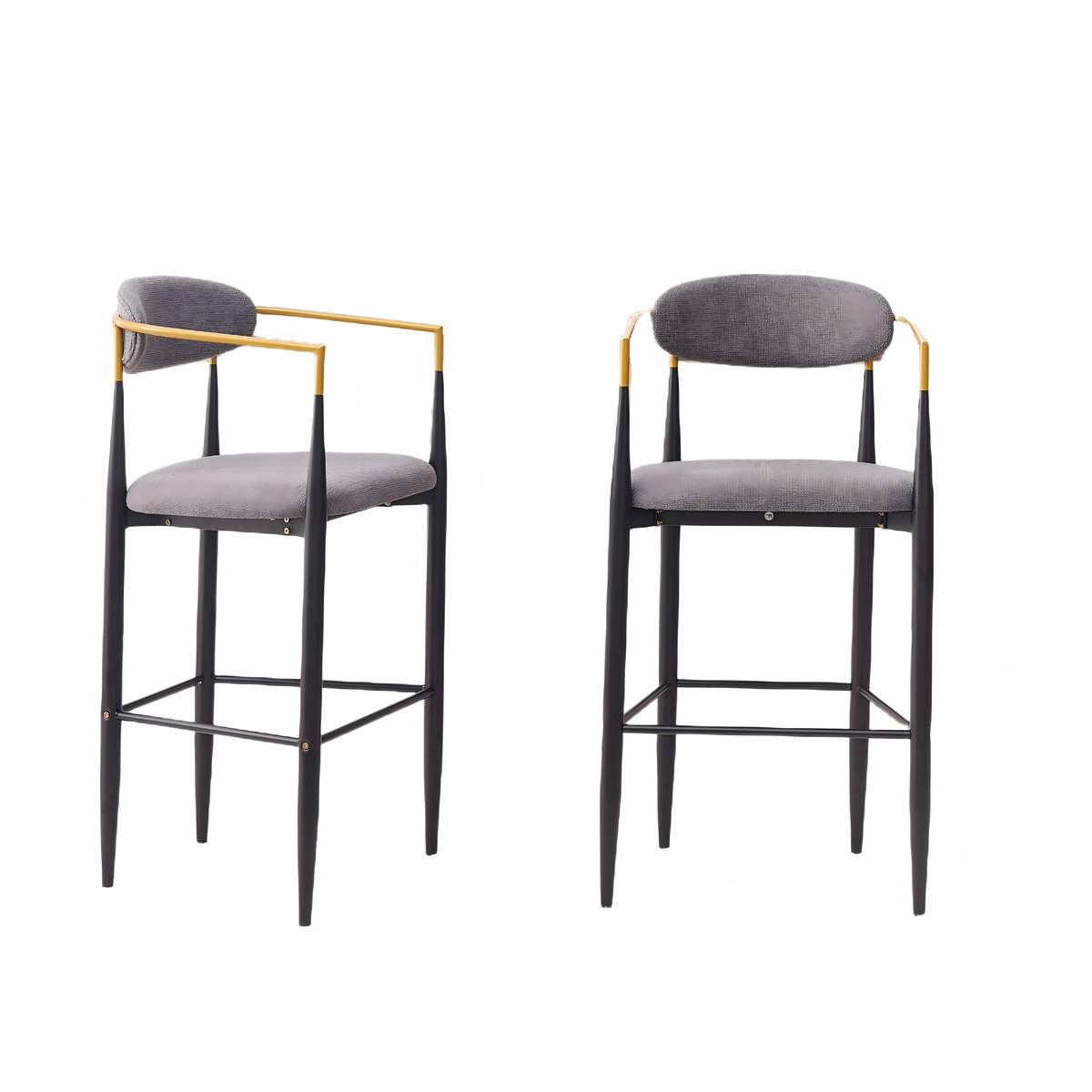 Bandol 30" Linen-Look Bar Height Stools with Arms and Leveling Feet Set of 2