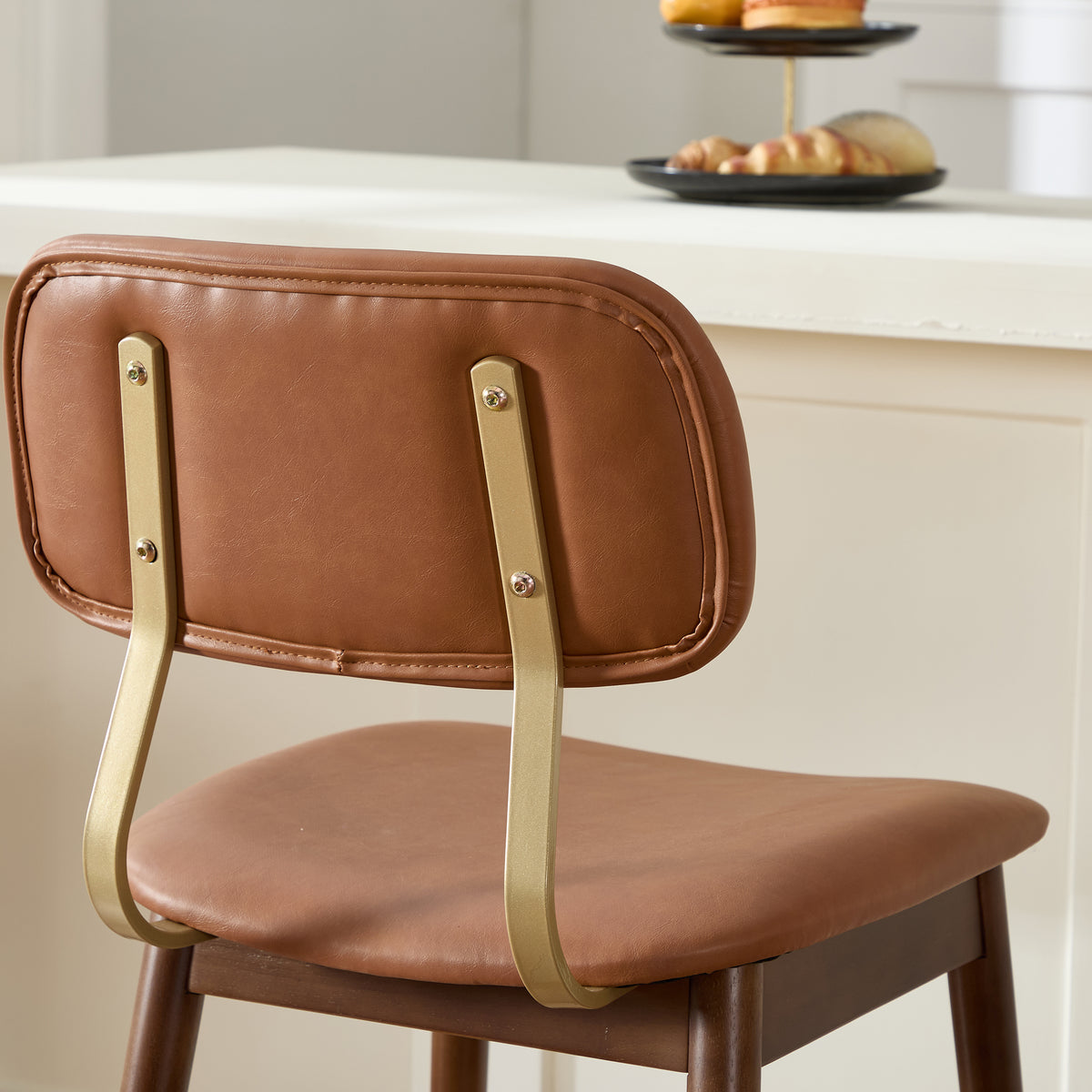 Fronsac 26" Upholstered Solid Wood Counter Height Stools with Gold-Tone Footrest Set of 2