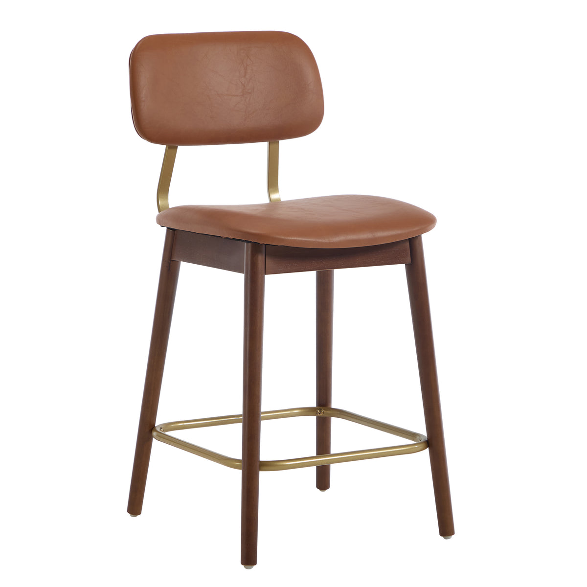 Fronsac 26" Upholstered Solid Wood Counter Height Stools with Gold-Tone Footrest Set of 2
