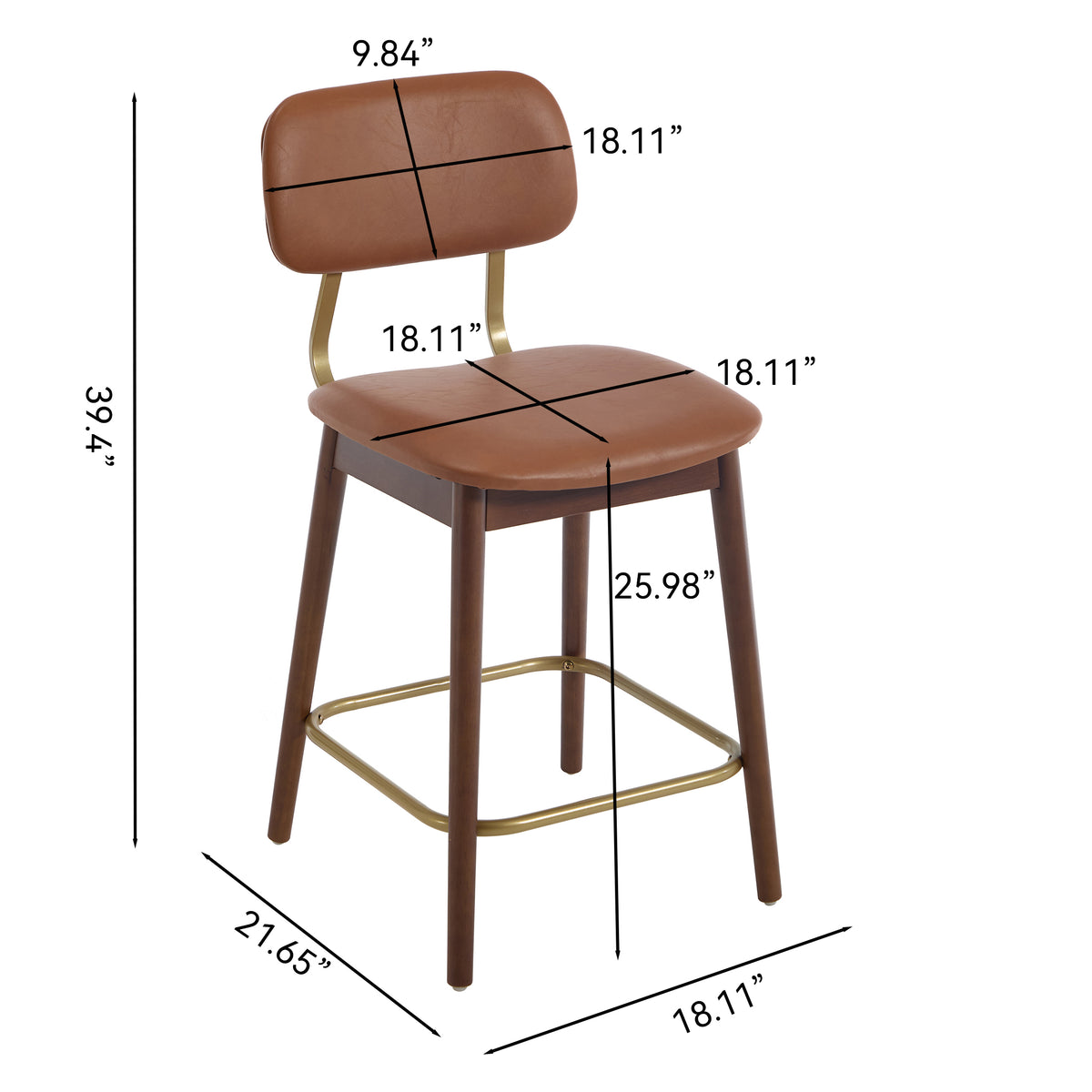 Fronsac 26" Upholstered Solid Wood Counter Height Stools with Gold-Tone Footrest Set of 2