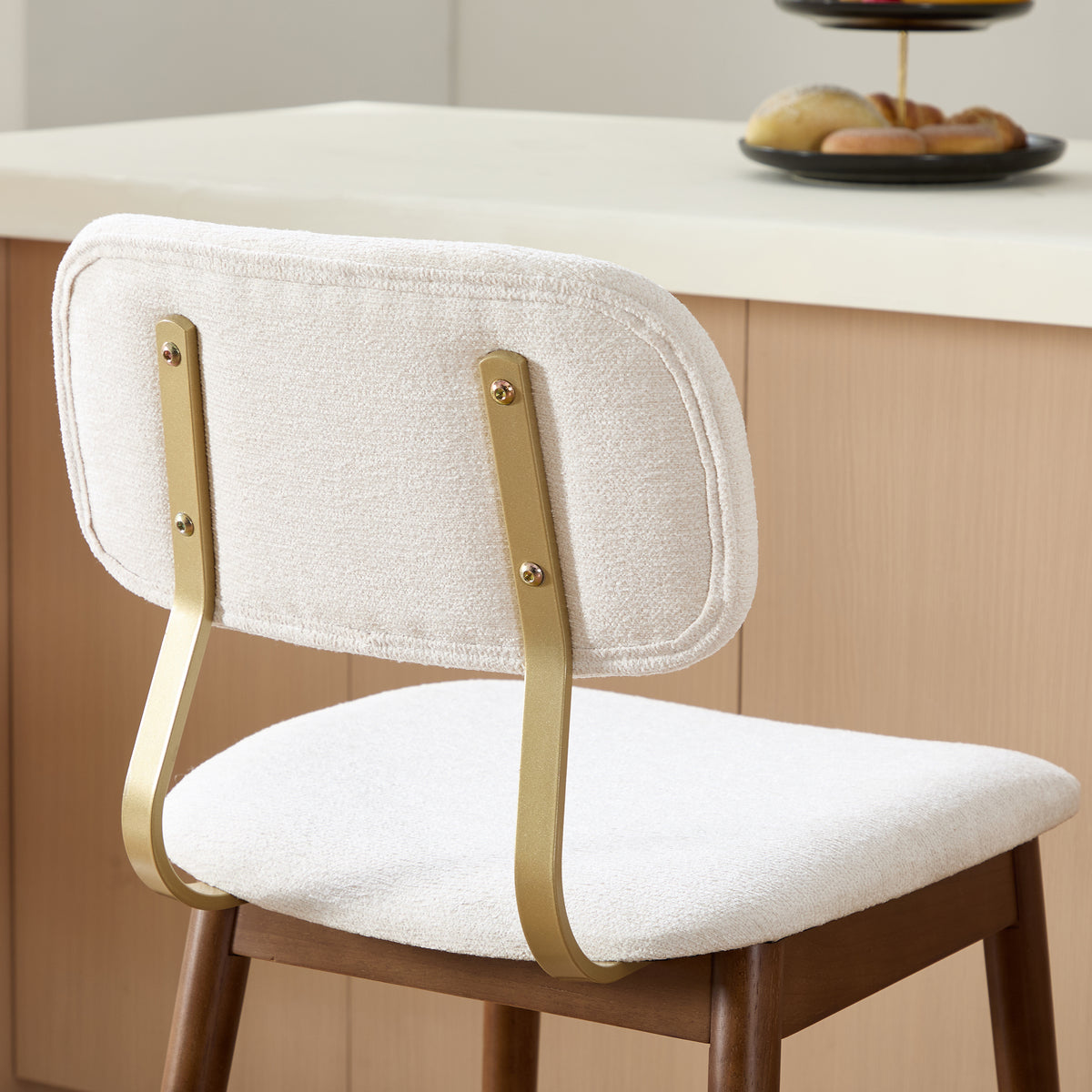 Fronsac 26" Upholstered Solid Wood Counter Height Stools with Gold-Tone Footrest Set of 2