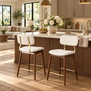 Fronsac 26" Upholstered Solid Wood Counter Height Stools with Gold-Tone Footrest Set of 2