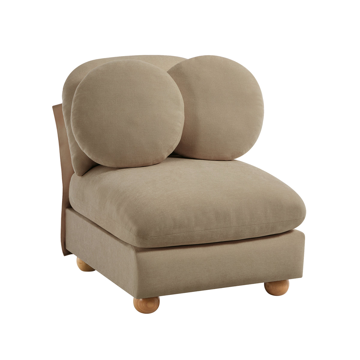 Montclair Cloud Armless Chenille Modular Sofa Add-On Seat with Round Bolster Pillows