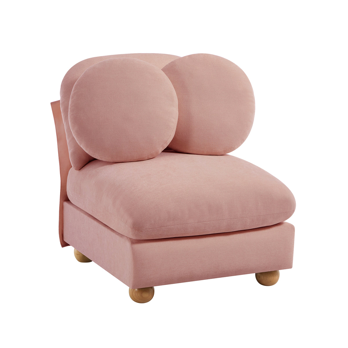 Montclair Cloud Armless Chenille Modular Sofa Add-On Seat with Round Bolster Pillows