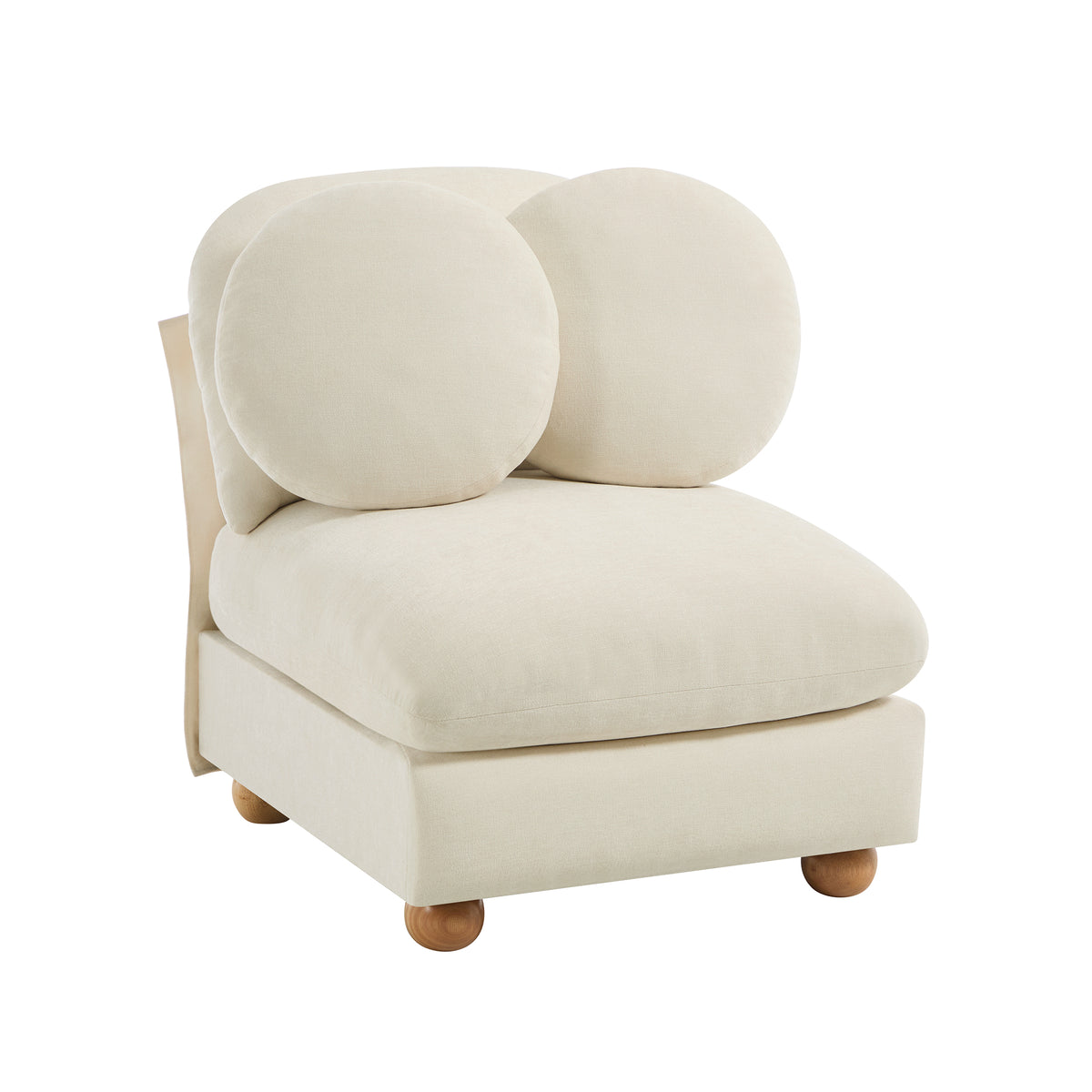 Montclair Cloud Armless Chenille Modular Sofa Add-On Seat with Round Bolster Pillows