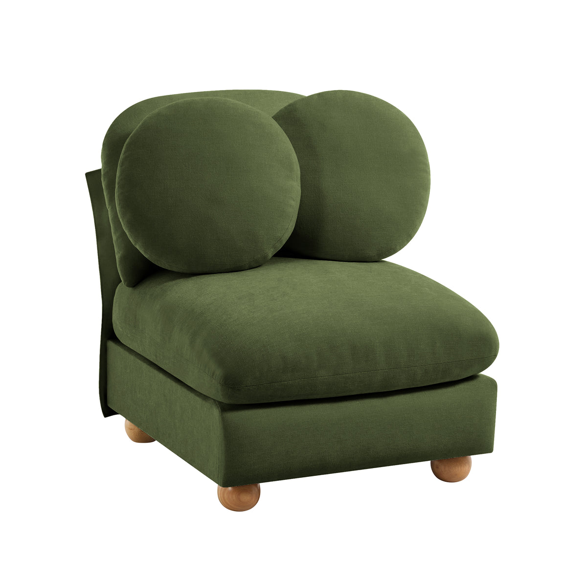 Montclair Cloud Armless Chenille Modular Sofa Add-On Seat with Round Bolster Pillows