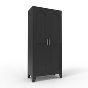 71'' 2 Shapely Doors Cabinet, Metal Storage Cabinet with Doors and Adjustable Shelves, for Bedroom, Living Room, Kitchen (Black)