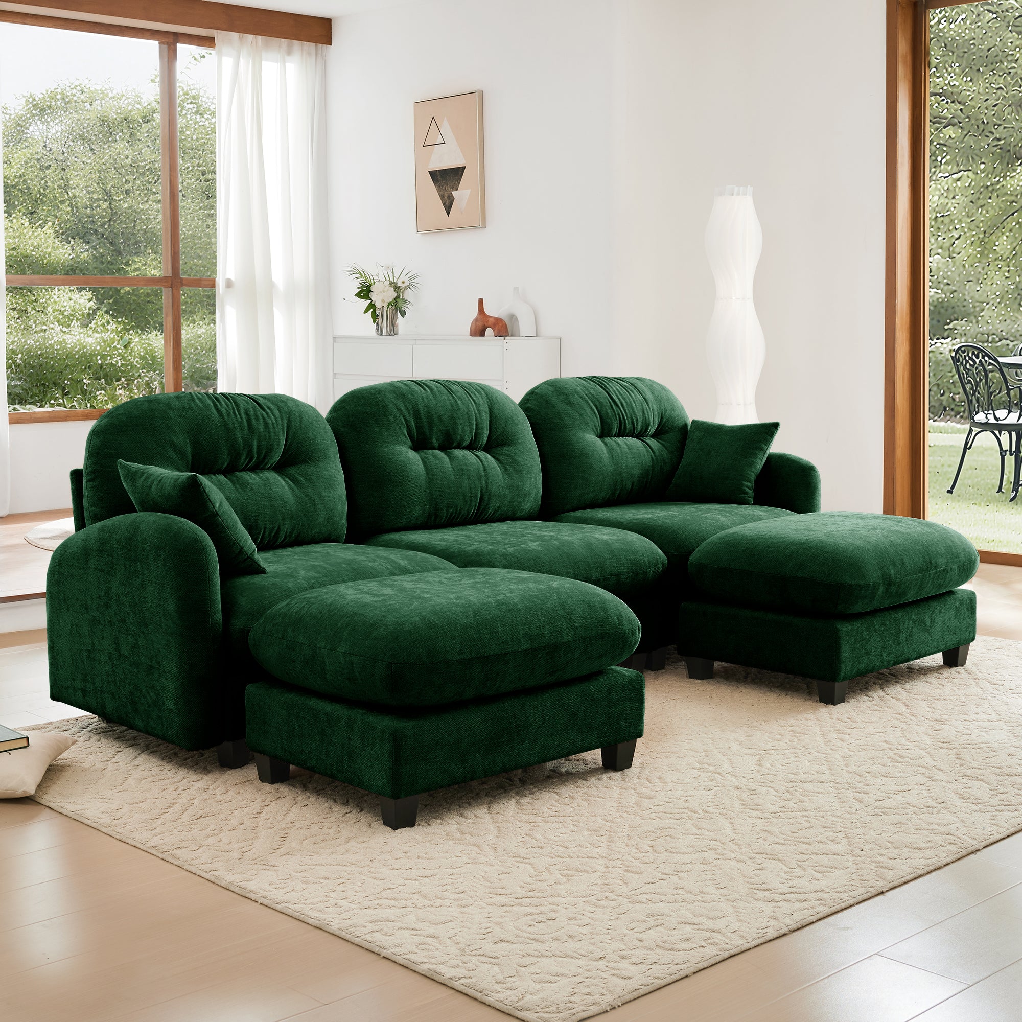 Roselyn 107" Modular Chenille Cloud U-Shaped Sectional Sofa with Ottoman and Tufted Cushion Backrest