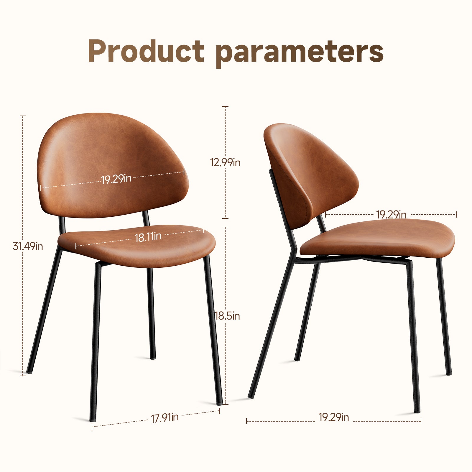 Hudson Mid-Century PU Leather Upholstered Dining Chairs Set of 4