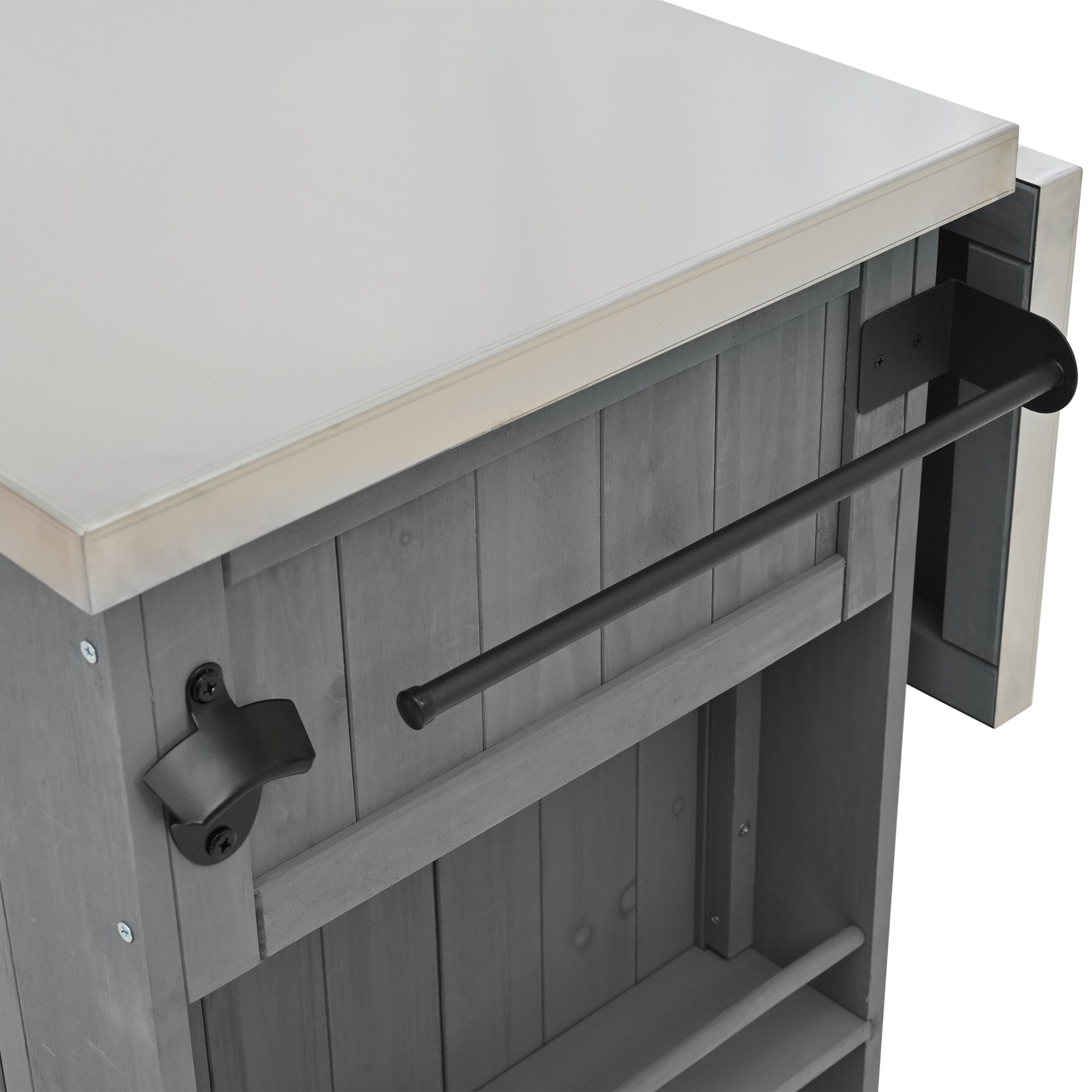 Quebec 52" Outdoor Fir Wood Kitchen Island with Stainless Steel Top, Black