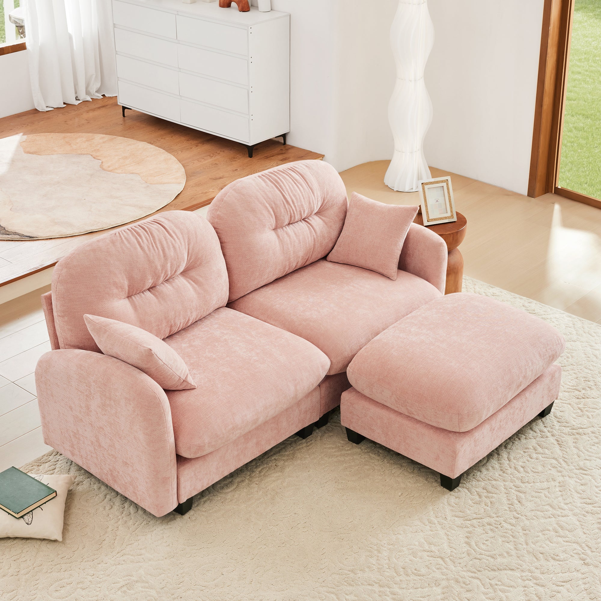 Roselyn 74" Modular Chenille Cloud L-Shaped Sectional Sofa with Ottoman