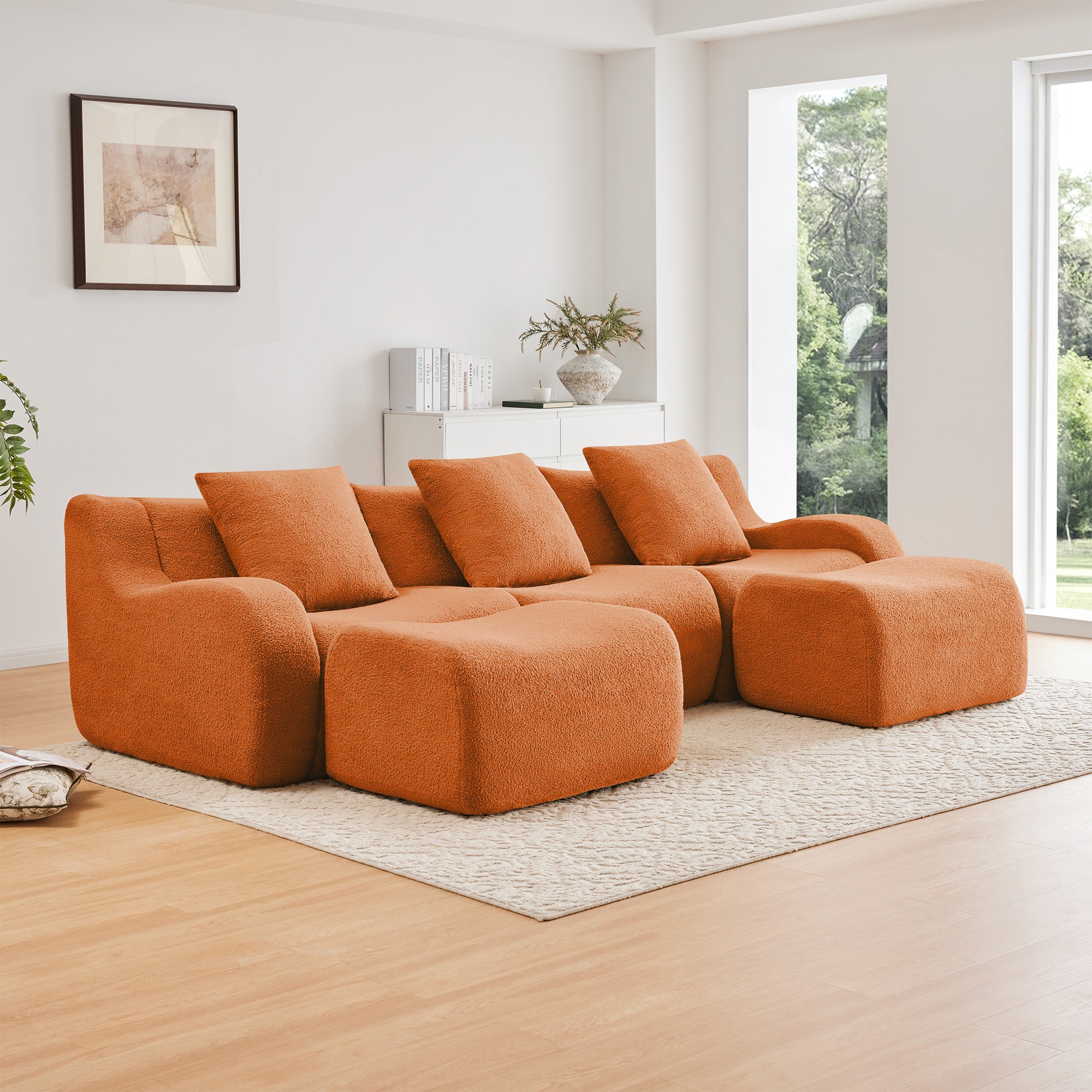 Chico 115" U-Shaped Modular Teddy Fabric U-shaped Sectional Sofa with 2 Movable Ottomans