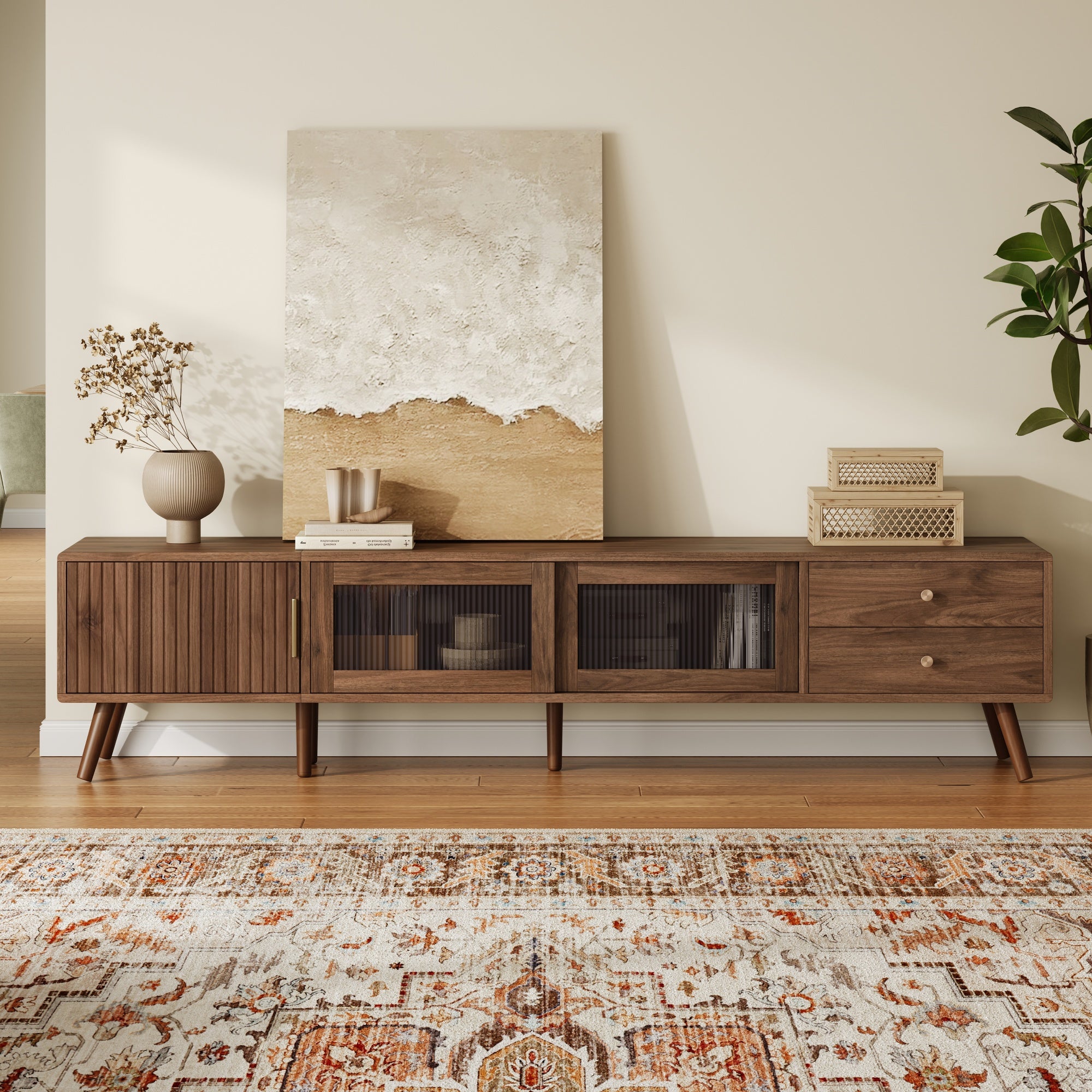 Kyoto 76" Mid-Century Modern TV Stand with Storage Cabine
