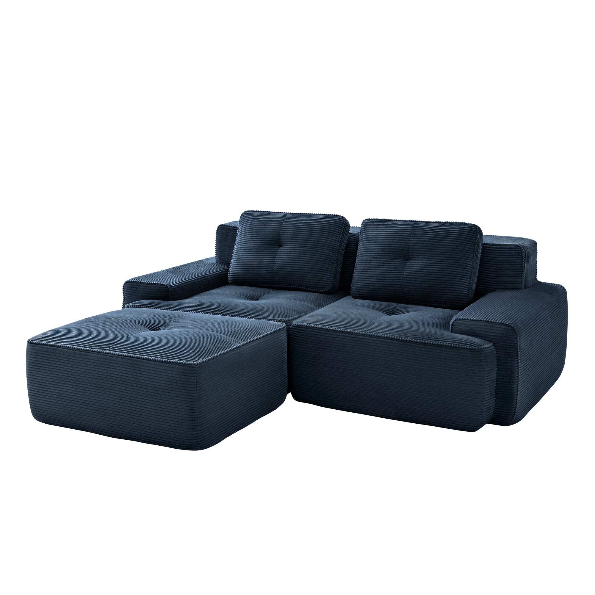 Racine 82" Modular Corduroy Fabric Loveseat Sofa with Pillows and Movable Ottoman