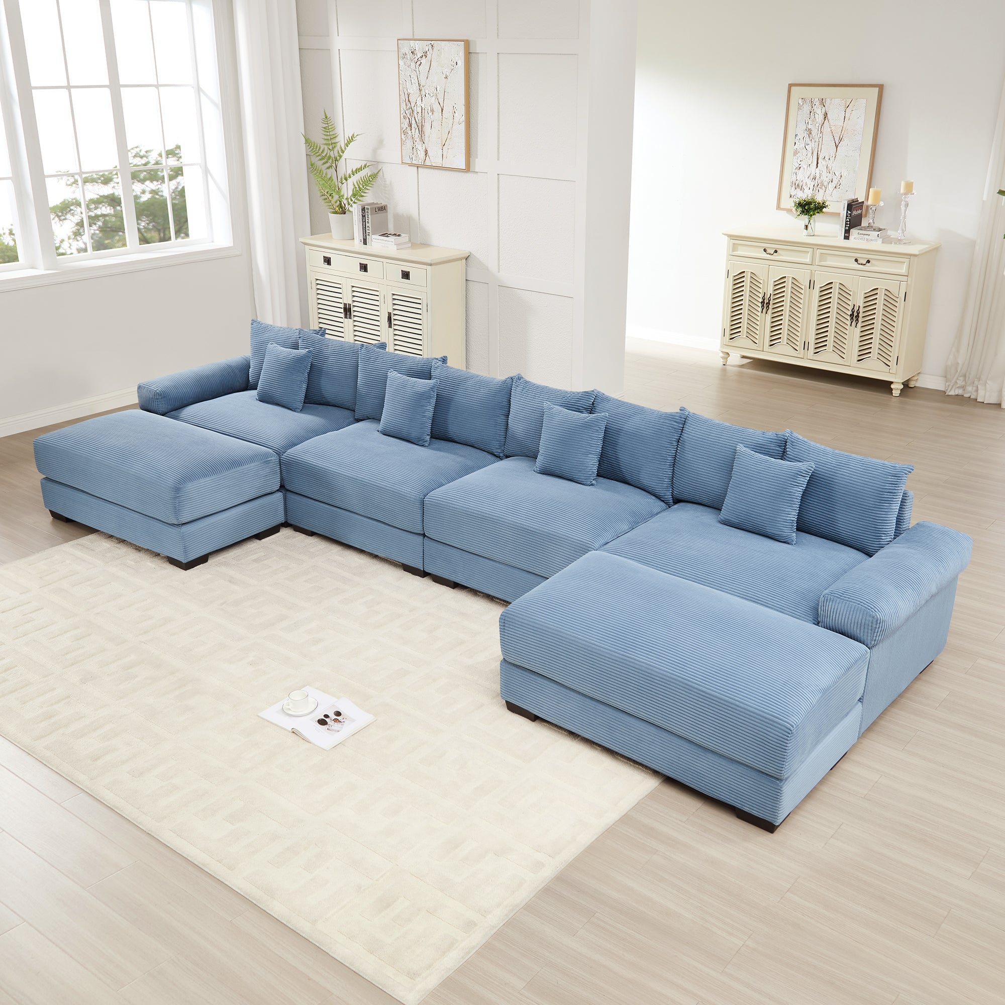 Albany 168" Modular Corduroy Cloud U-Shaped Sectional Sofa with Ottomans
