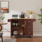 54 inch Portable Wooden Kitchen Island Cart Large Capacity with 3 drawers Drop-Leaf Table Spice Rack & Towel Rack for Small Spaces.