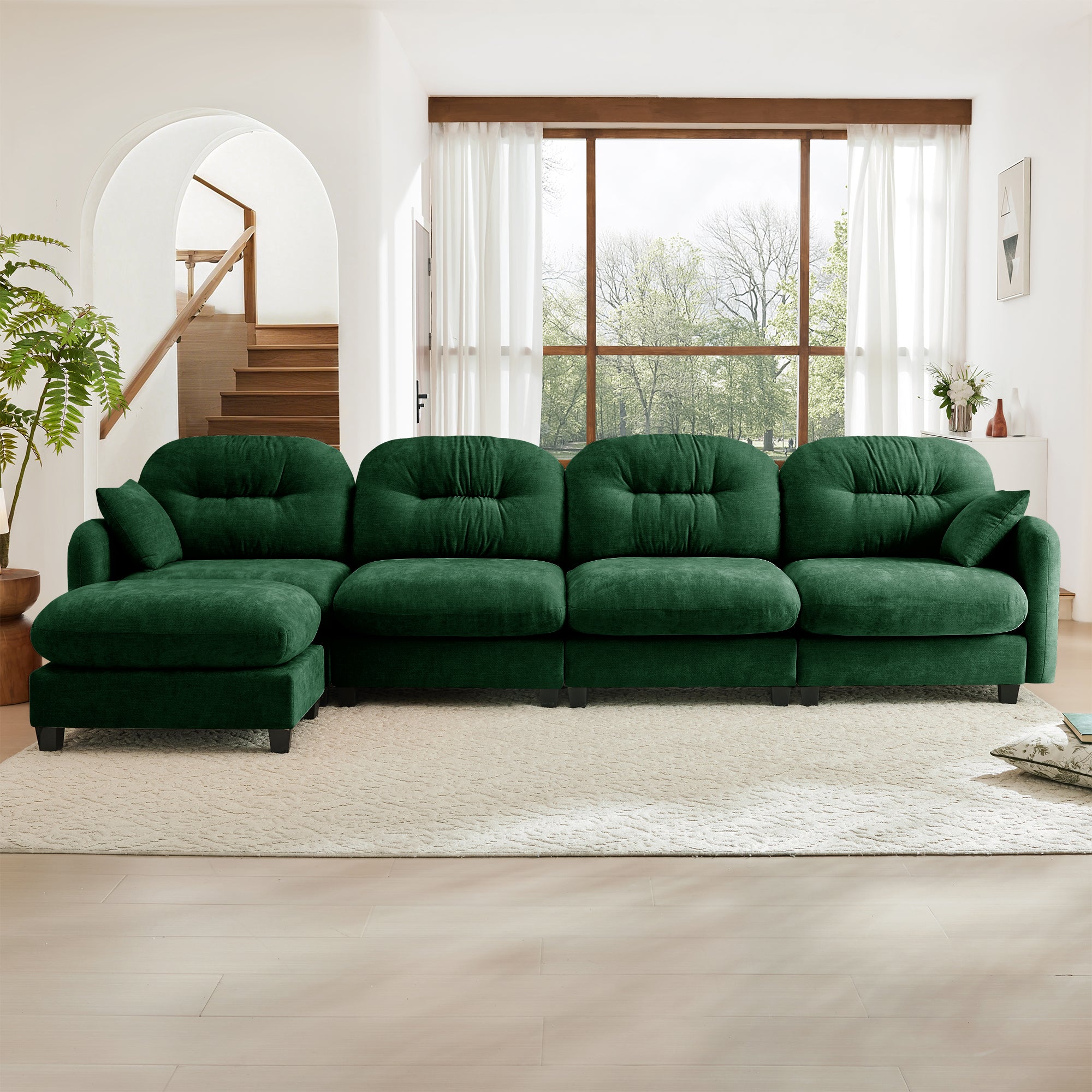 Roselyn 140" Modular Chenille Cloud L-Shaped Sectional Sofa with Ottoman and Tufted Cushion Backrest
