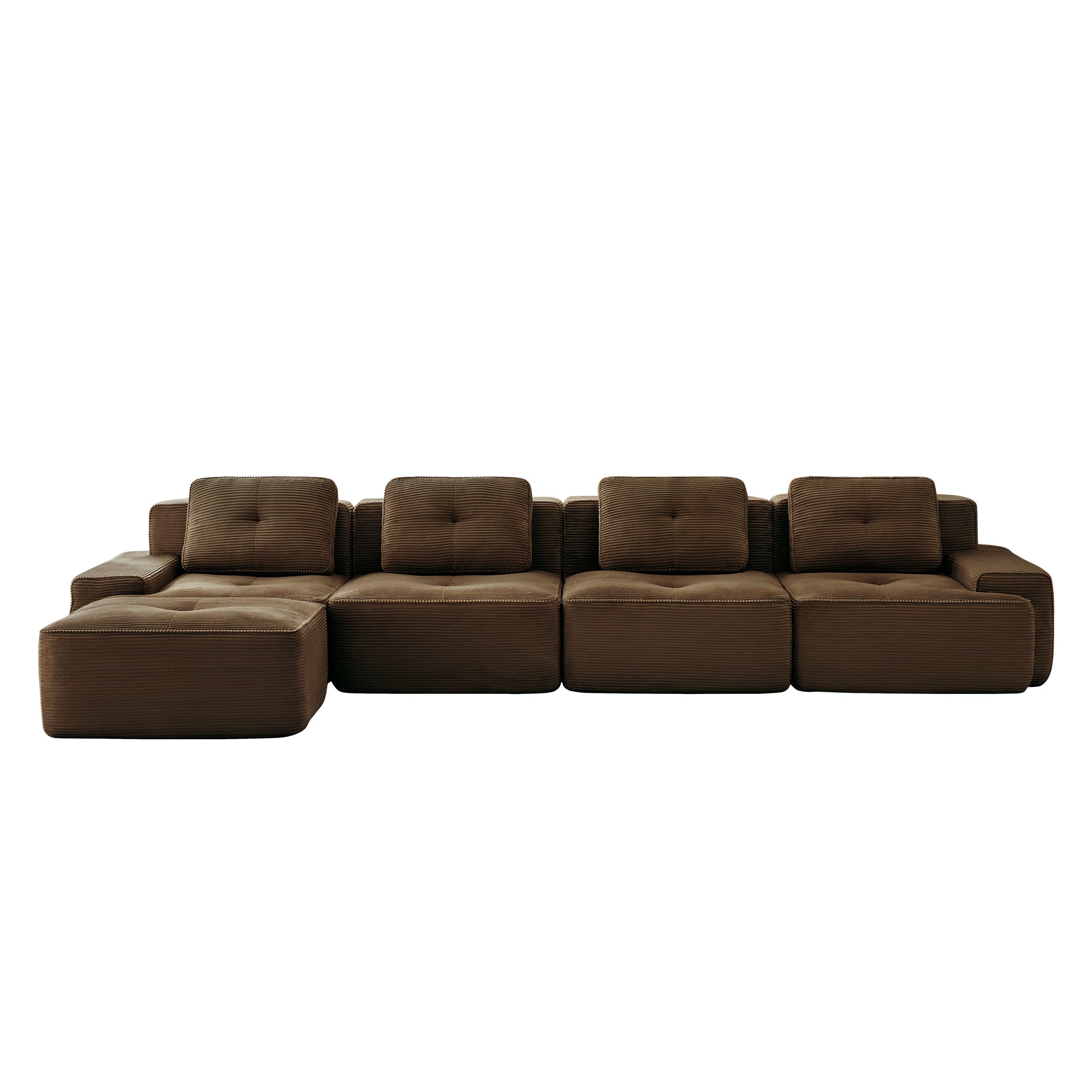 Racine 153" Modular Corduroy Fabric L-Shaped Sectional Sofa with Deep Seat and Movable Ottoman