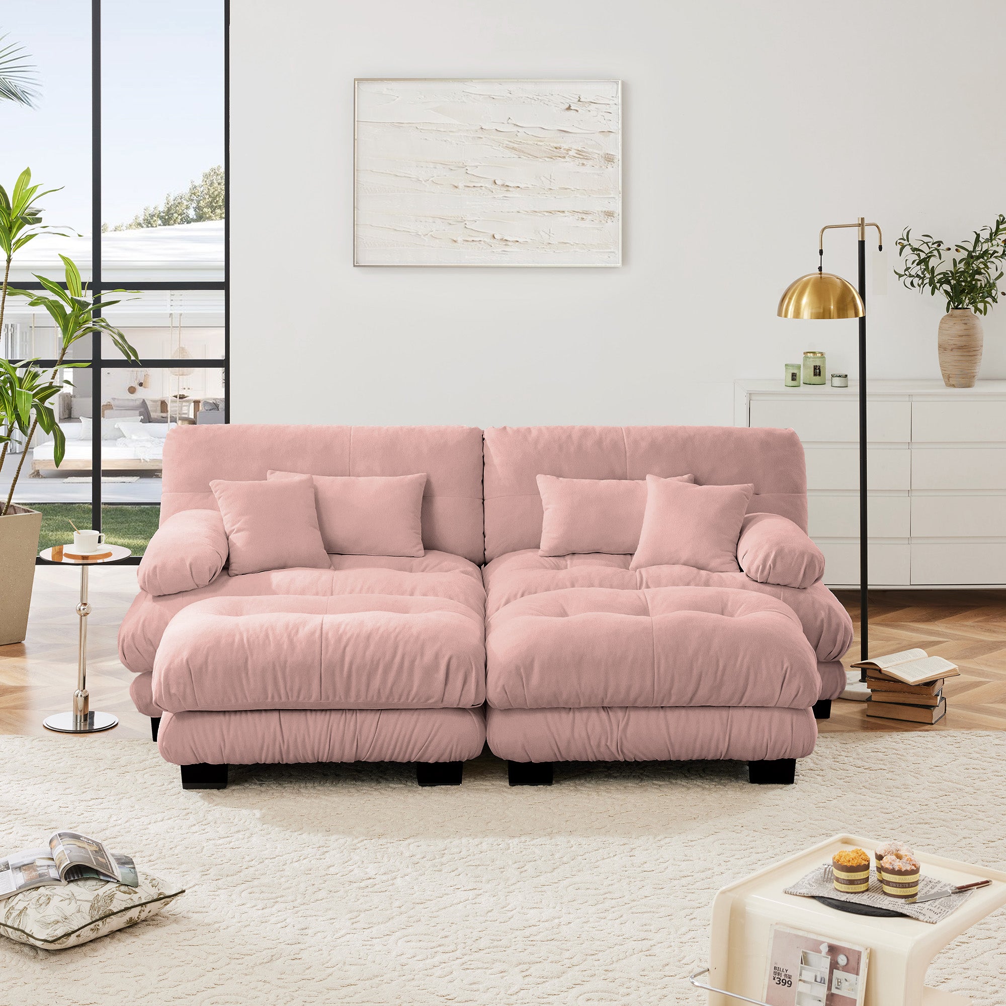 Monterey 94" Modular Chenille Cloud Sofa with 2 Ottomans and Bolstered Armrests