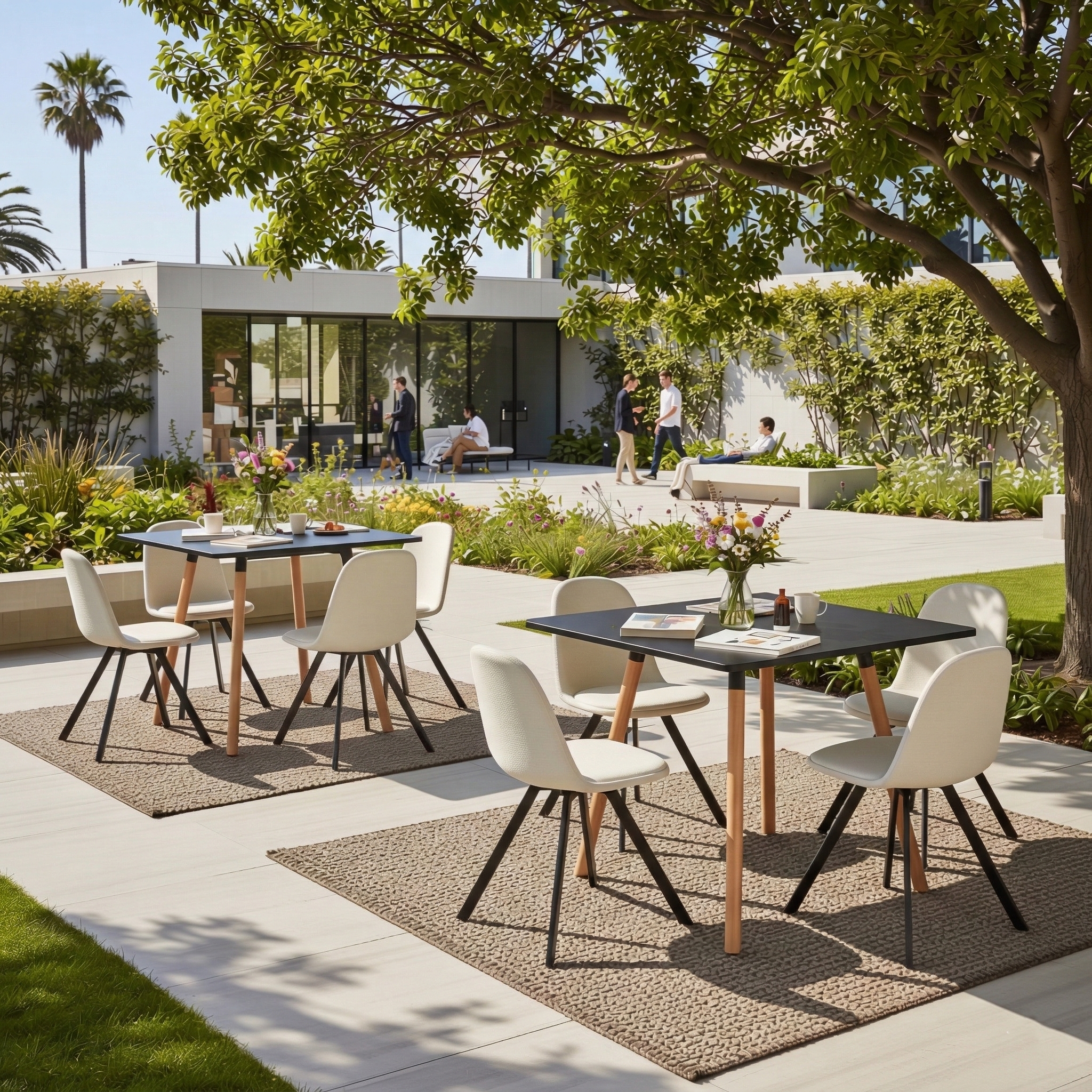 Homy Casa Rookie 5PC Dining Table Set 31.5” Square Black Table with 4 Sunflower Beige Swival Upholstered Chairs