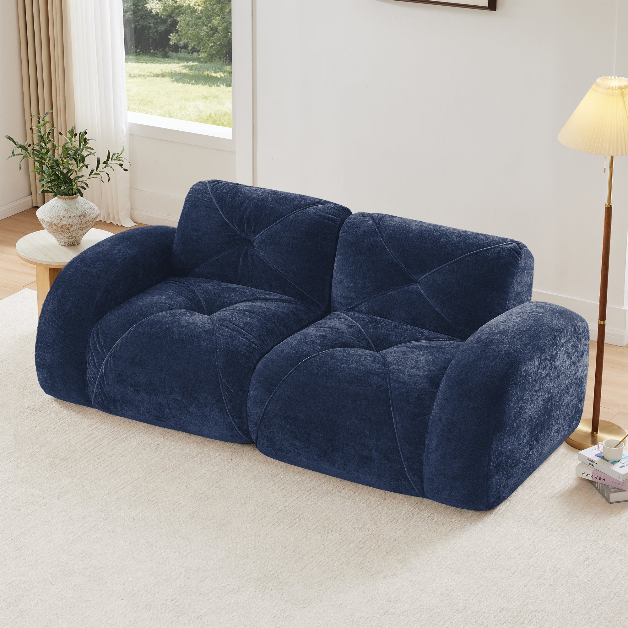 Aven 80" Modular Velvet Cloud Loveseat Sofa with Curved Armrests