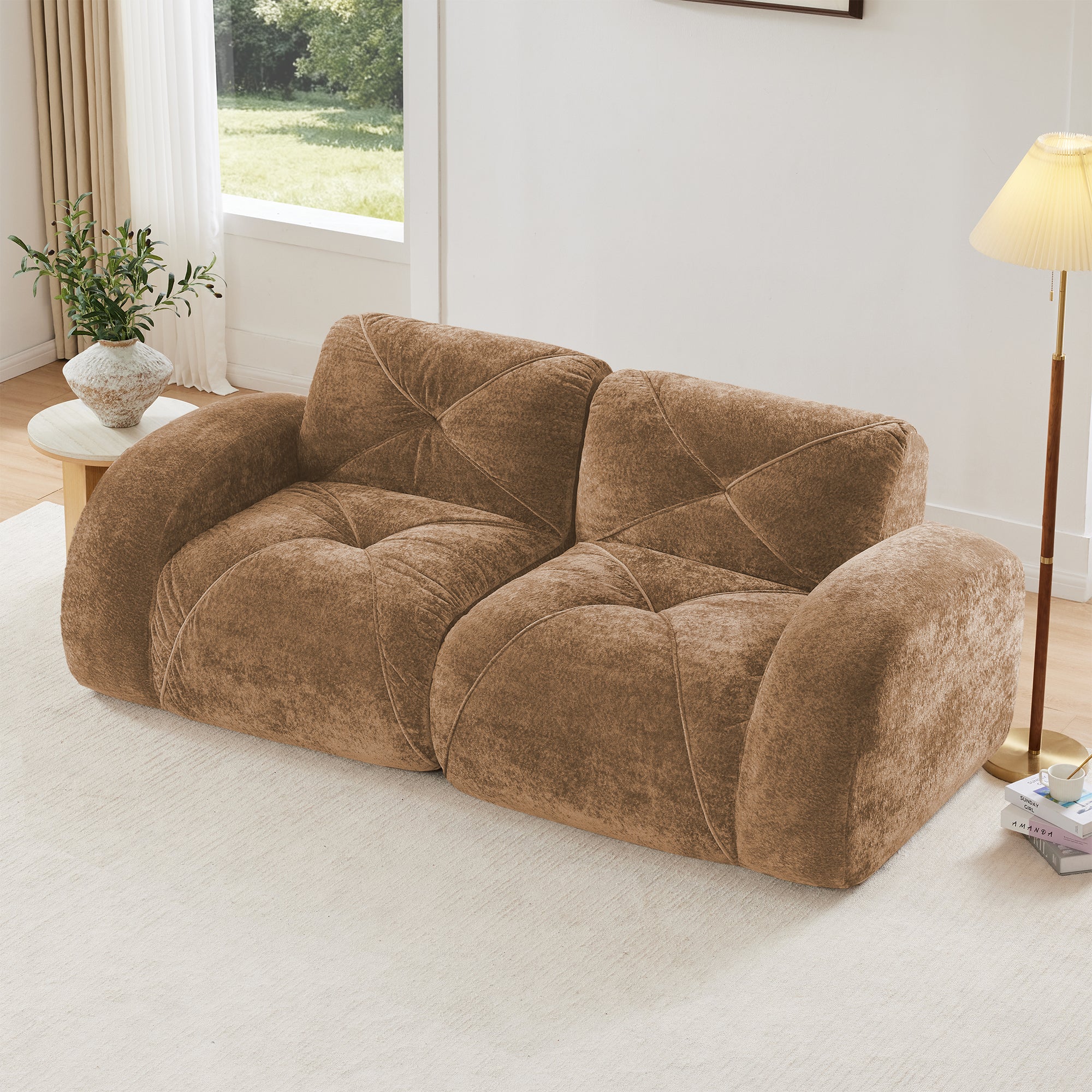 Aven 80" Modular Velvet Cloud Loveseat Sofa with Curved Armrests