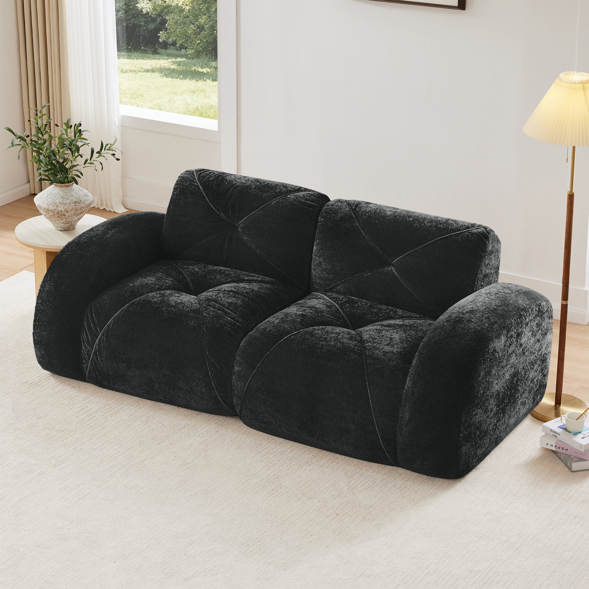 Aven 80" Modular Velvet Cloud Loveseat Sofa with Curved Armrests