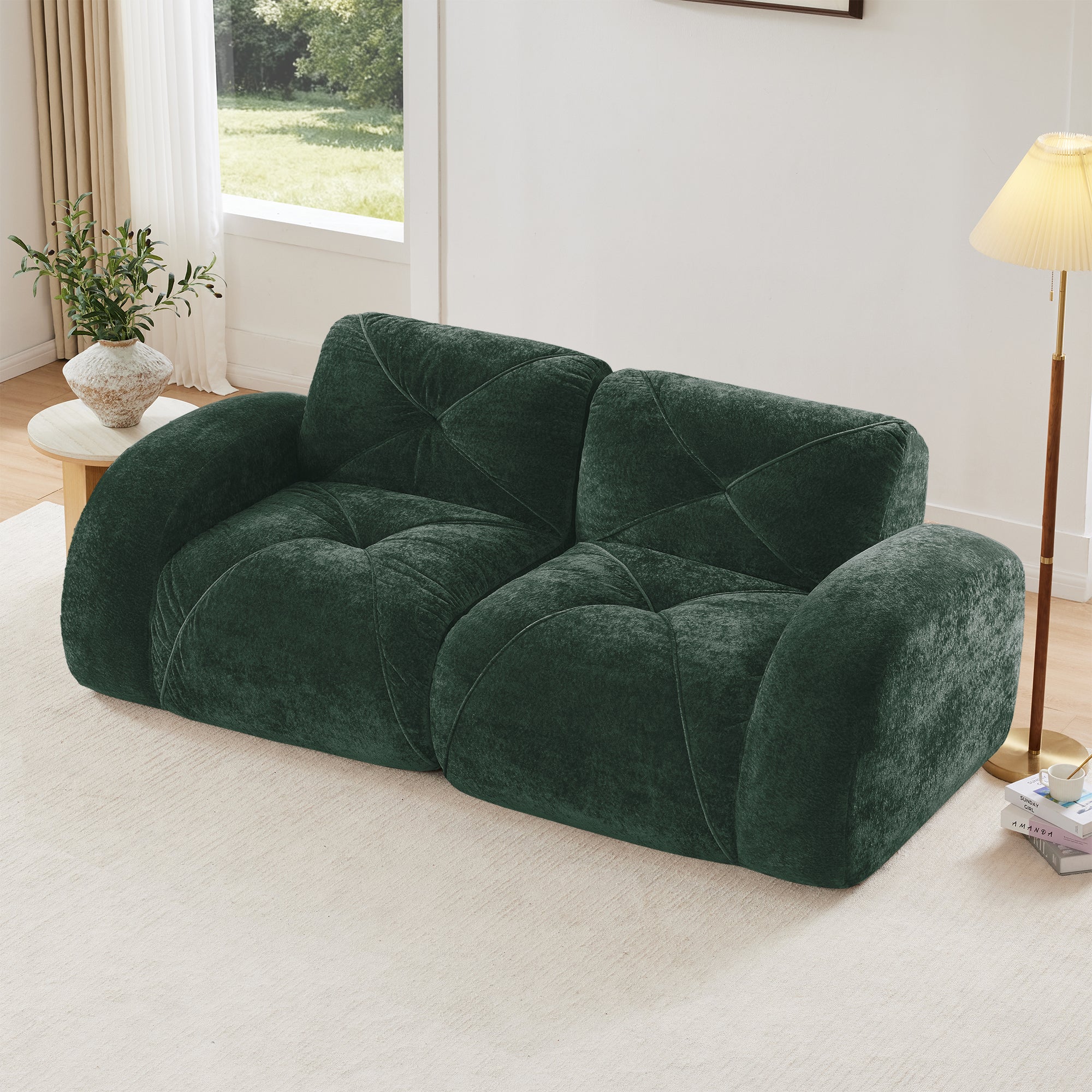Aven 80" Modular Velvet Cloud Loveseat Sofa with Curved Armrests