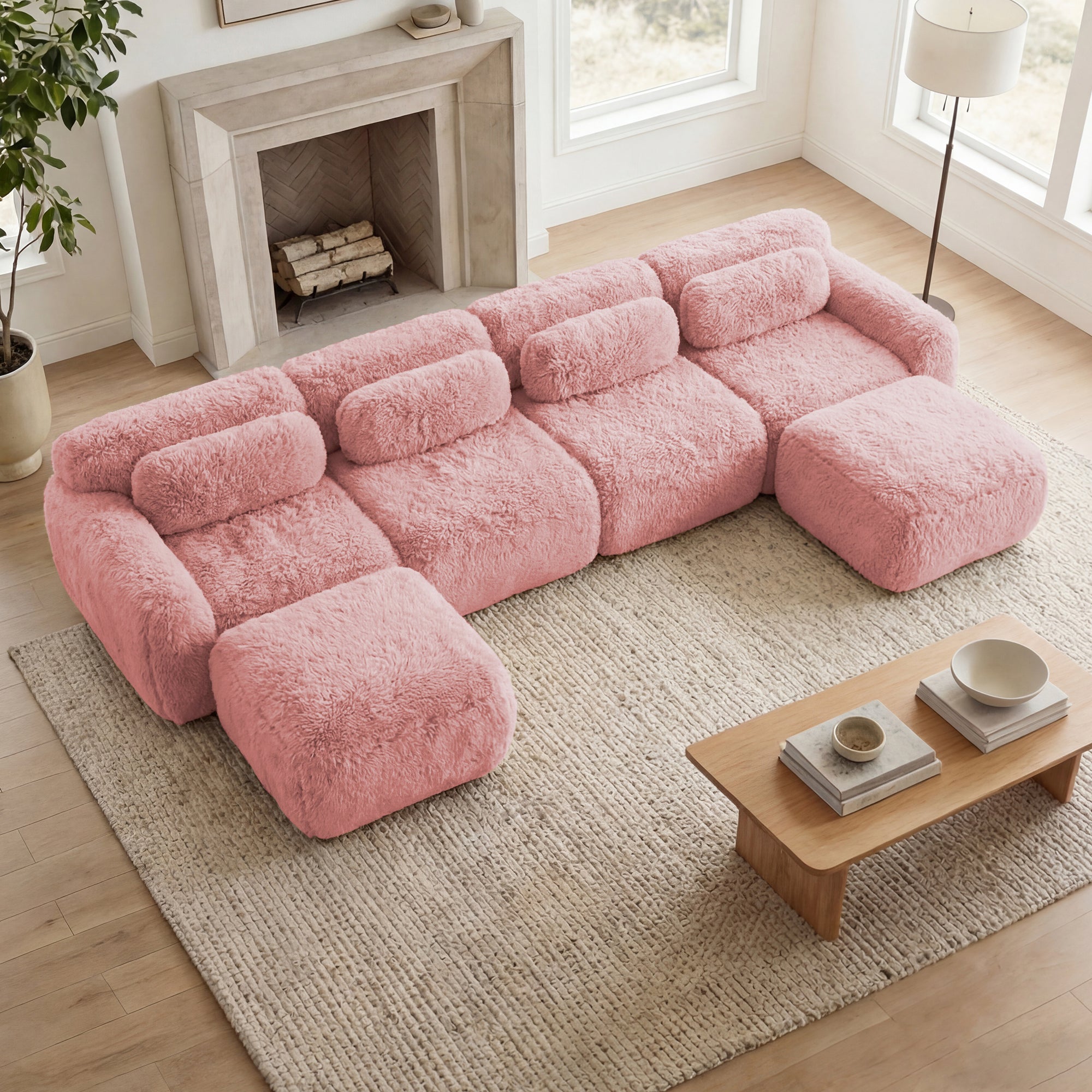 Durham 149" Modular Corduroy Plush U-Shaped Sectional Sofa with High-Density Sponge