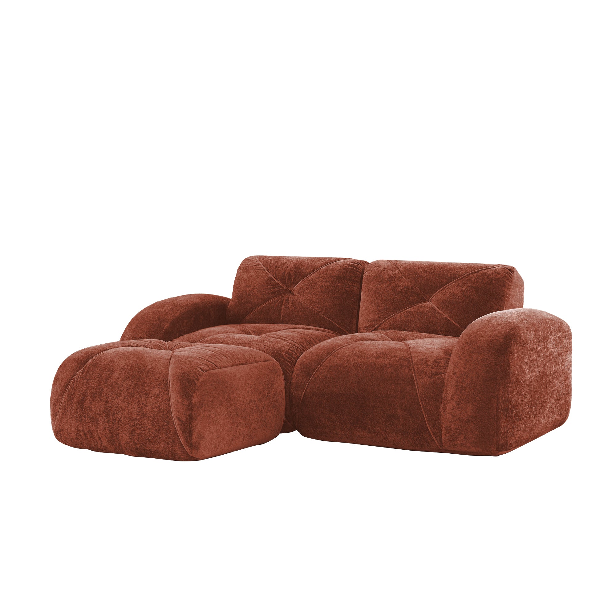 Aven 80" Modular Velvet Cloud L-Shaped Sectional Sofa with Ottoman and Curved Armrests