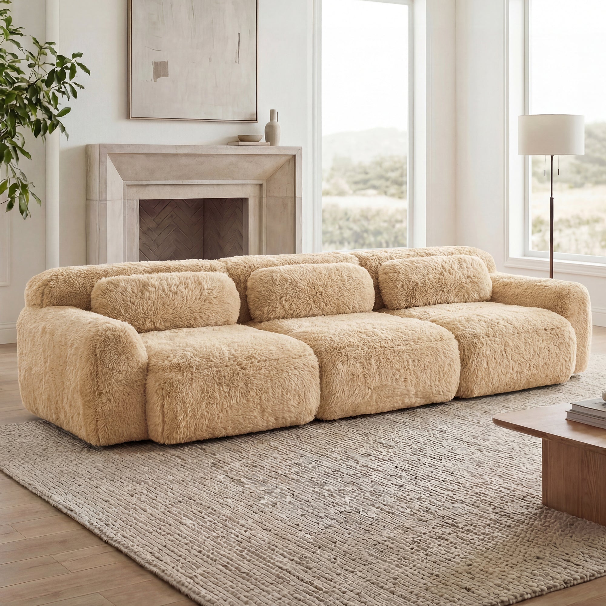 Durham 114" Modular Plush Sectional Sofa with Ergonomic Design and Throw Pillows