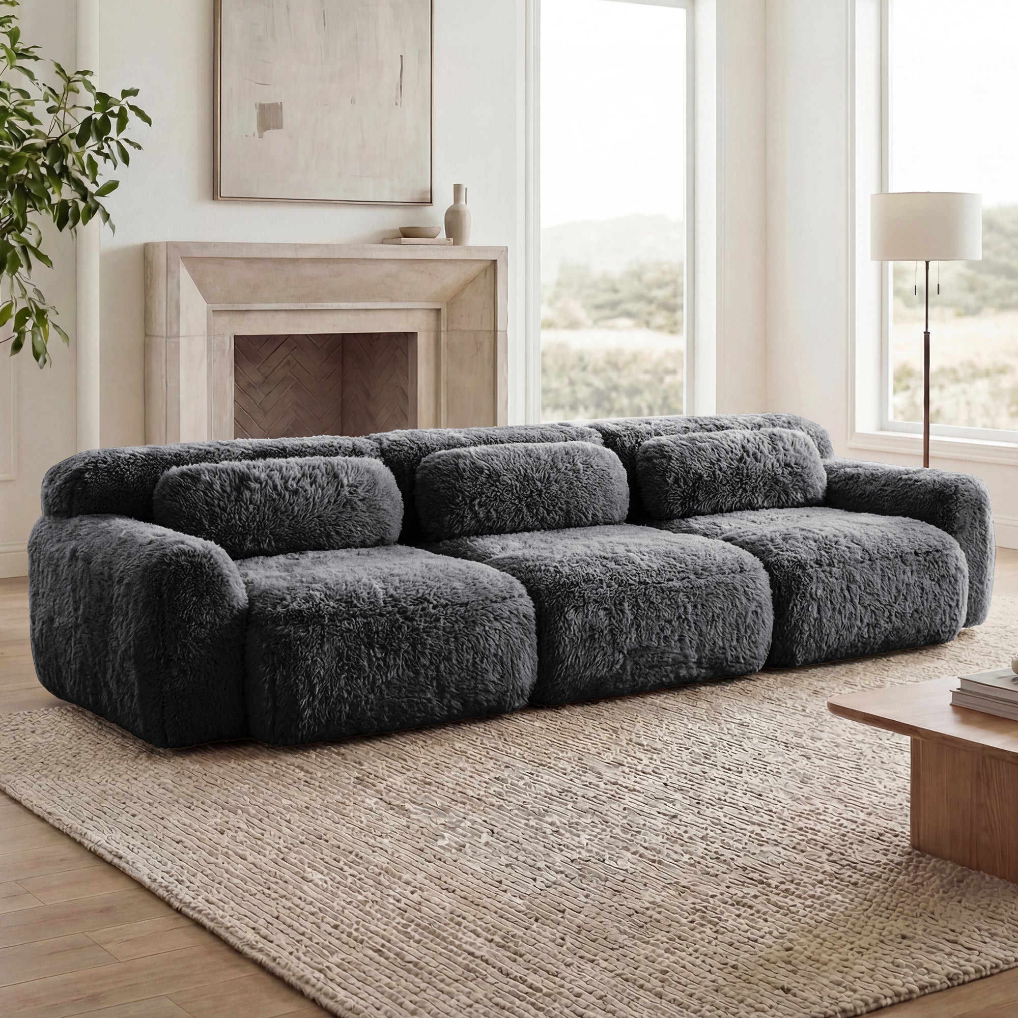 Durham 114" Modular Plush Sectional Sofa with Ergonomic Design and Throw Pillows