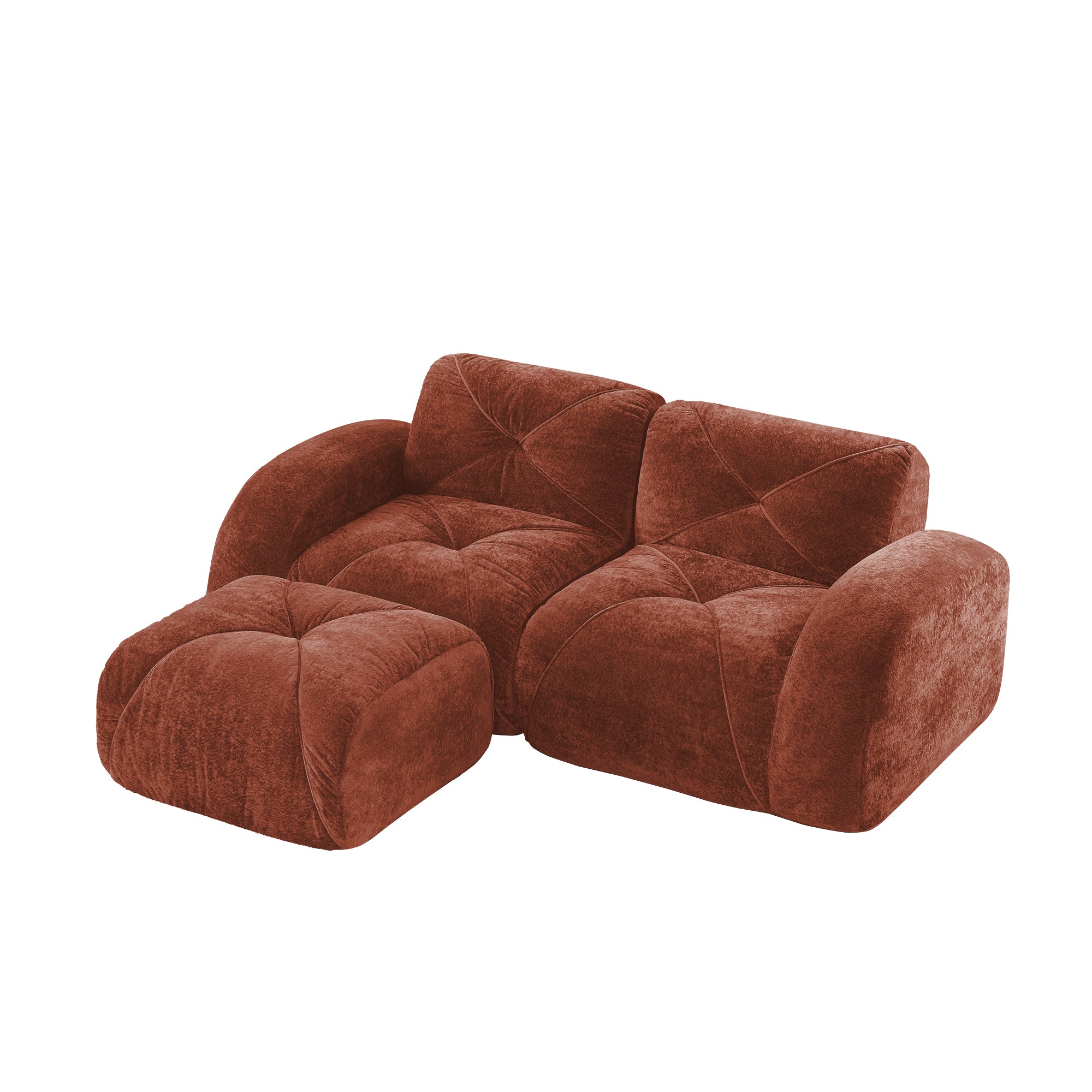 Aven 80" Modular Velvet Cloud L-Shaped Sectional Sofa with Ottoman and Curved Armrests