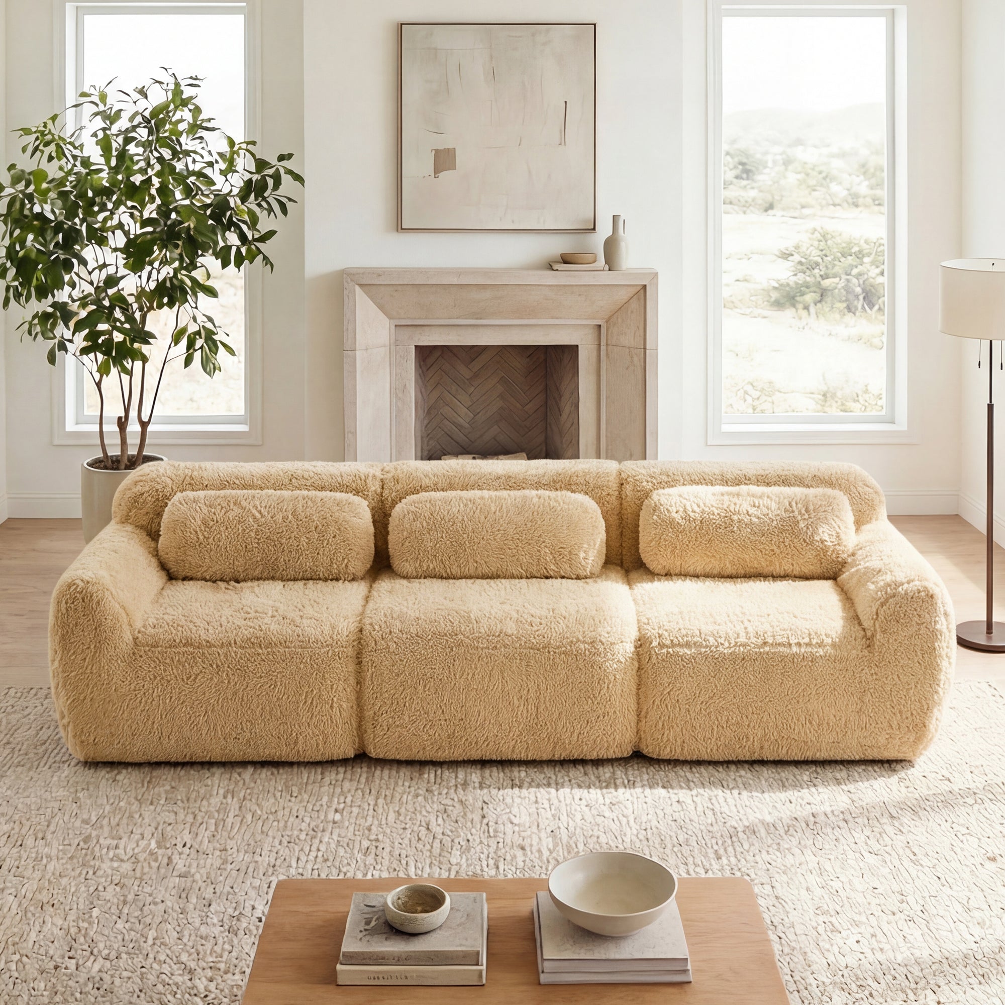 Durham 114" Modular Plush Sectional Sofa with Ergonomic Design and Throw Pillows