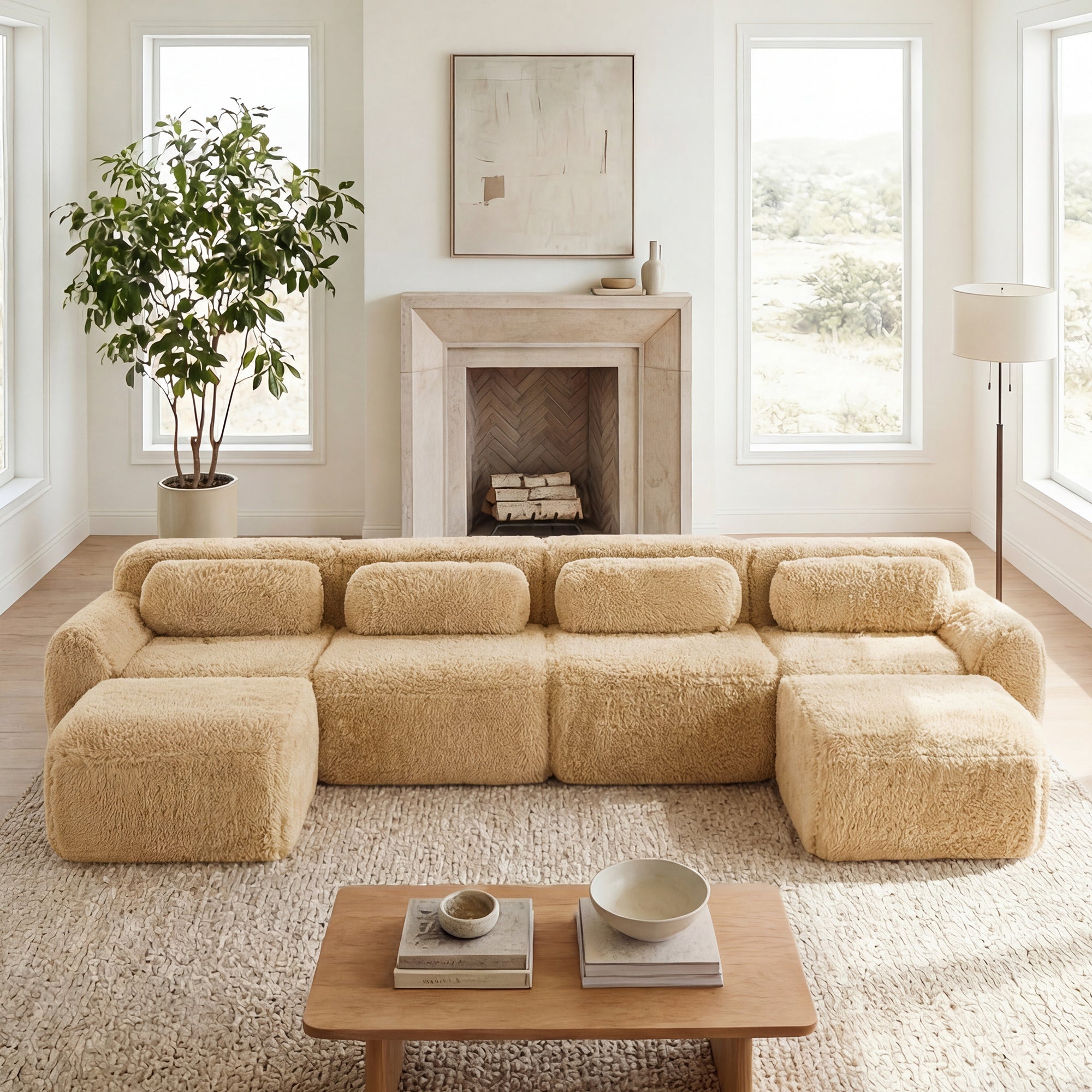 Durham 149" Modular Corduroy Plush U-Shaped Sectional Sofa with High-Density Sponge