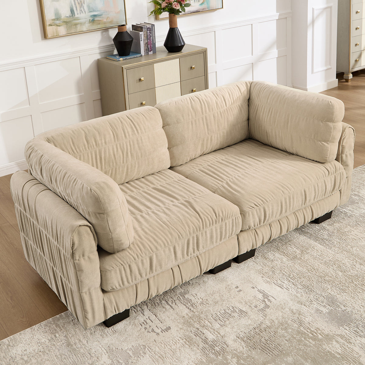 Reston 79" Modular Chenille Loveseat Sofa with Ruched Detailing