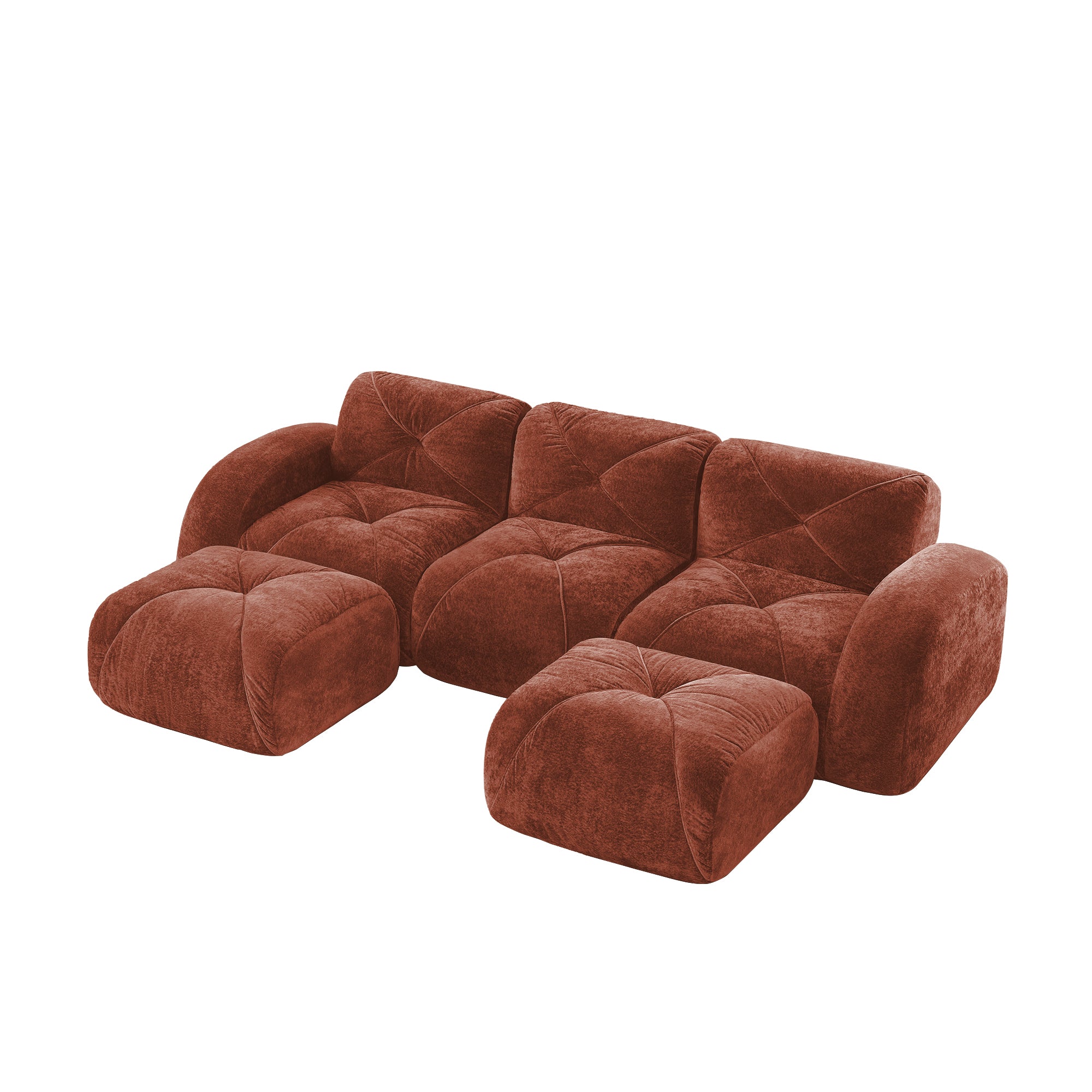 Aven 111" Modular Velvet Cloud U-Shaped Sectional Sofa with Ottomans and Curved Armrests