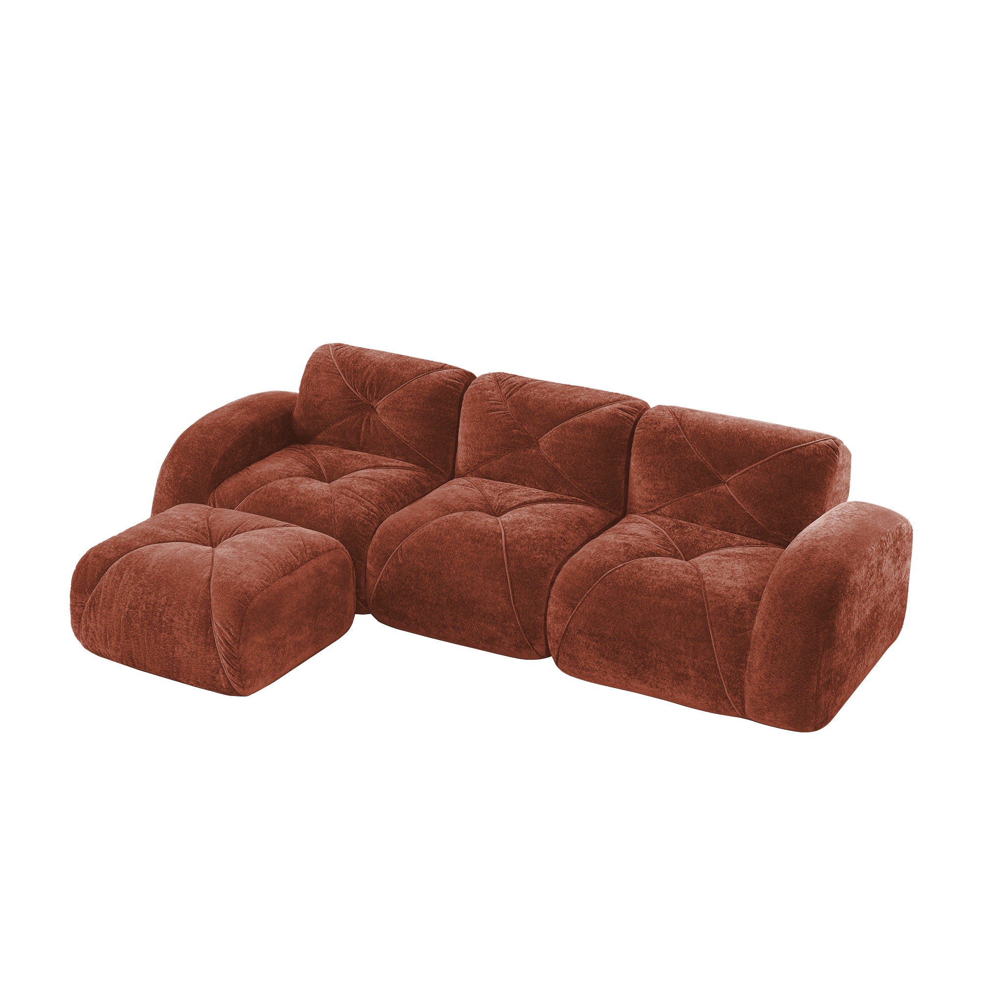 Aven 111" Modular Velvet Cloud L-Shaped Sectional Sofa with Movable Ottoman