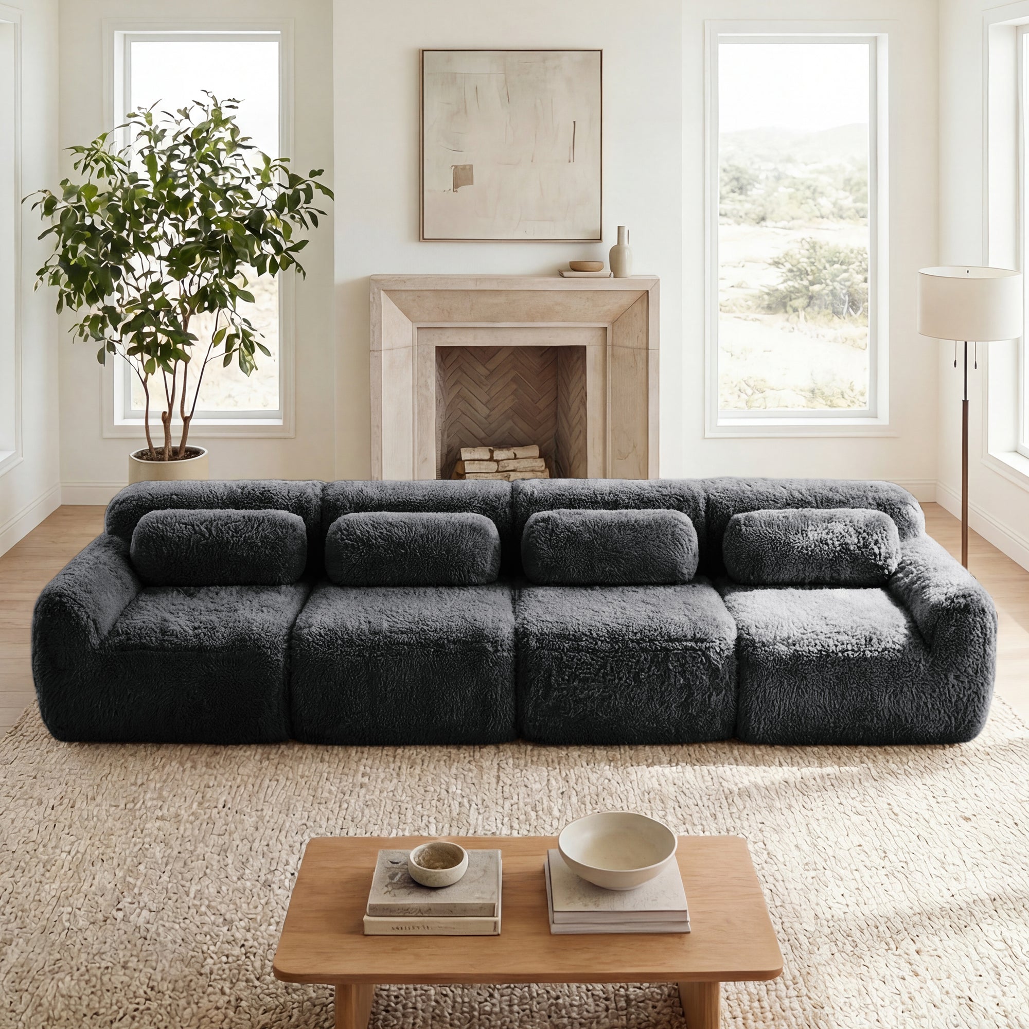 Durham 149" Modular Plush Sofa with Ergonomic Design and High-Density Sponge