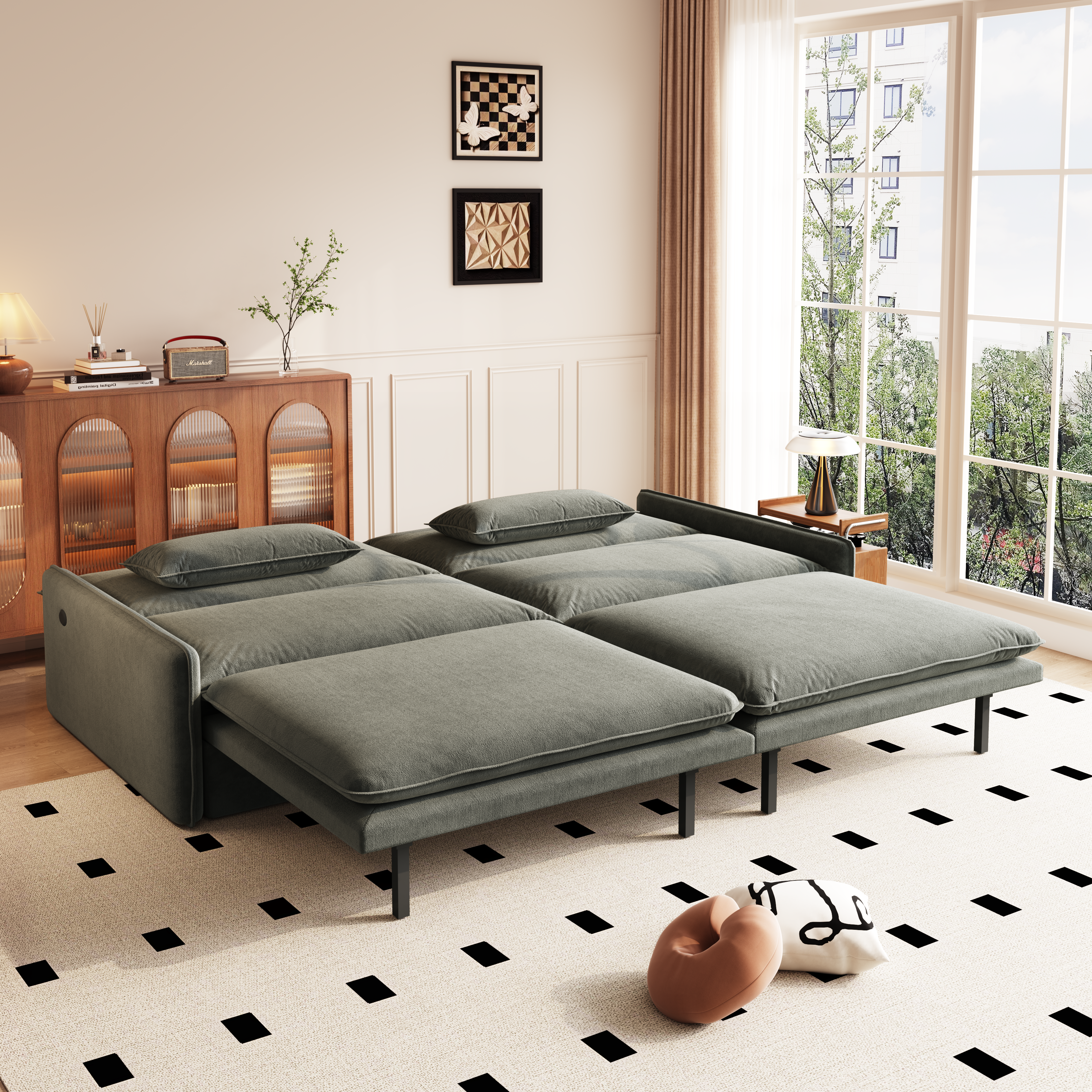 Burbank 81" Chenille Convertible 4-Seat Sleeper Sofa Bed with Storage and Charging Port