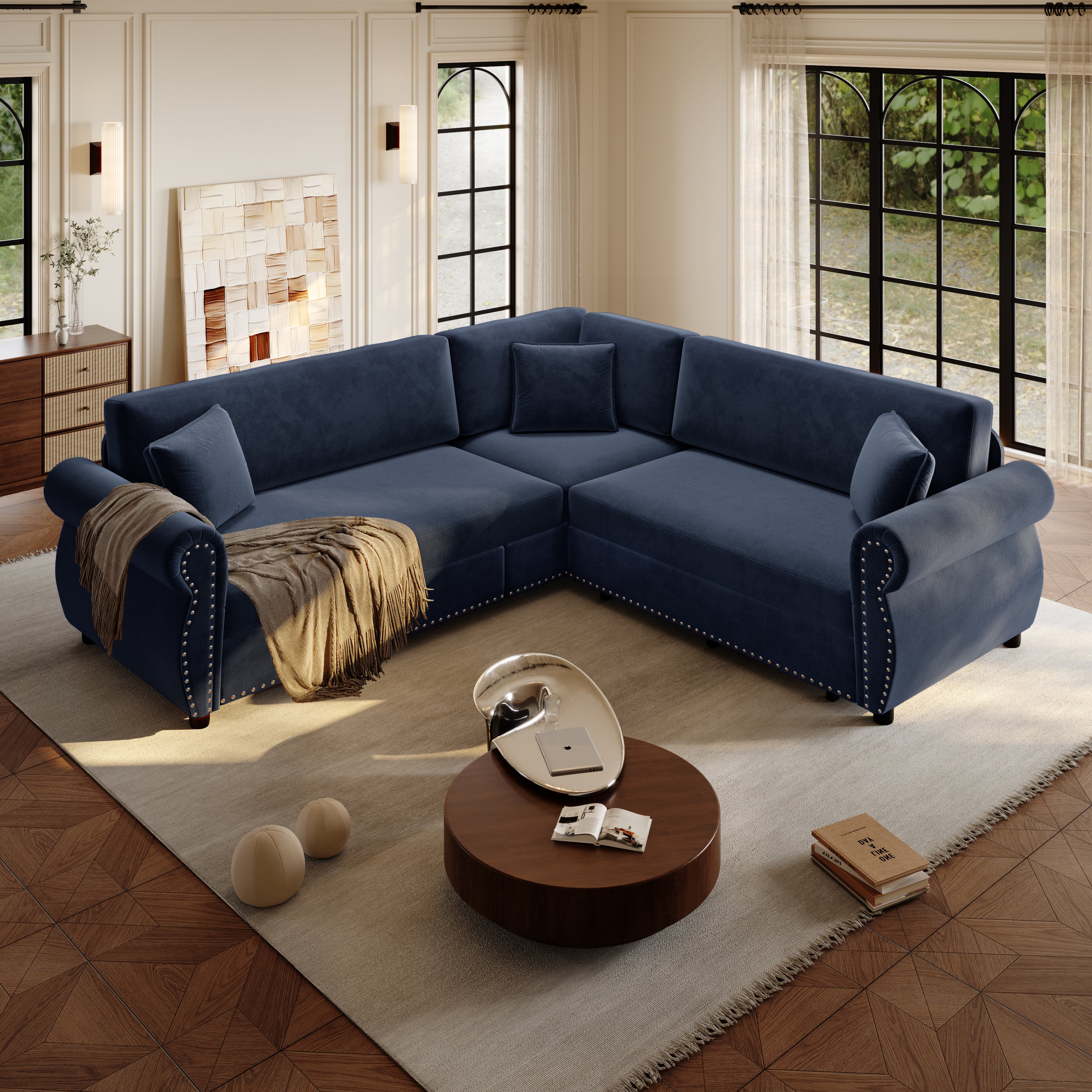 Buffalo 88" Chenille L-Shaped Sectional Sleeper Sofa