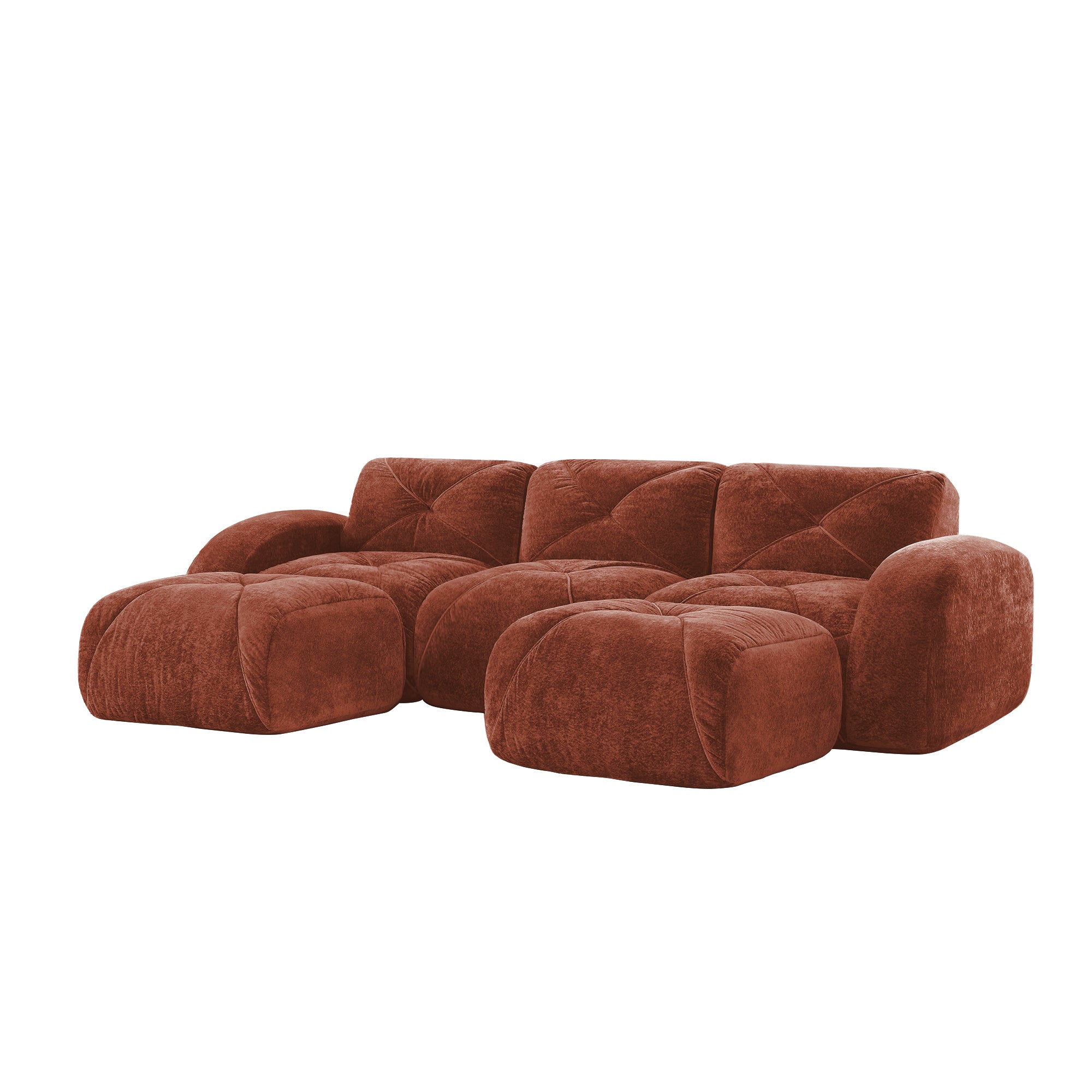 Aven 111" Modular Velvet Cloud U-Shaped Sectional Sofa with Ottomans and Curved Armrests