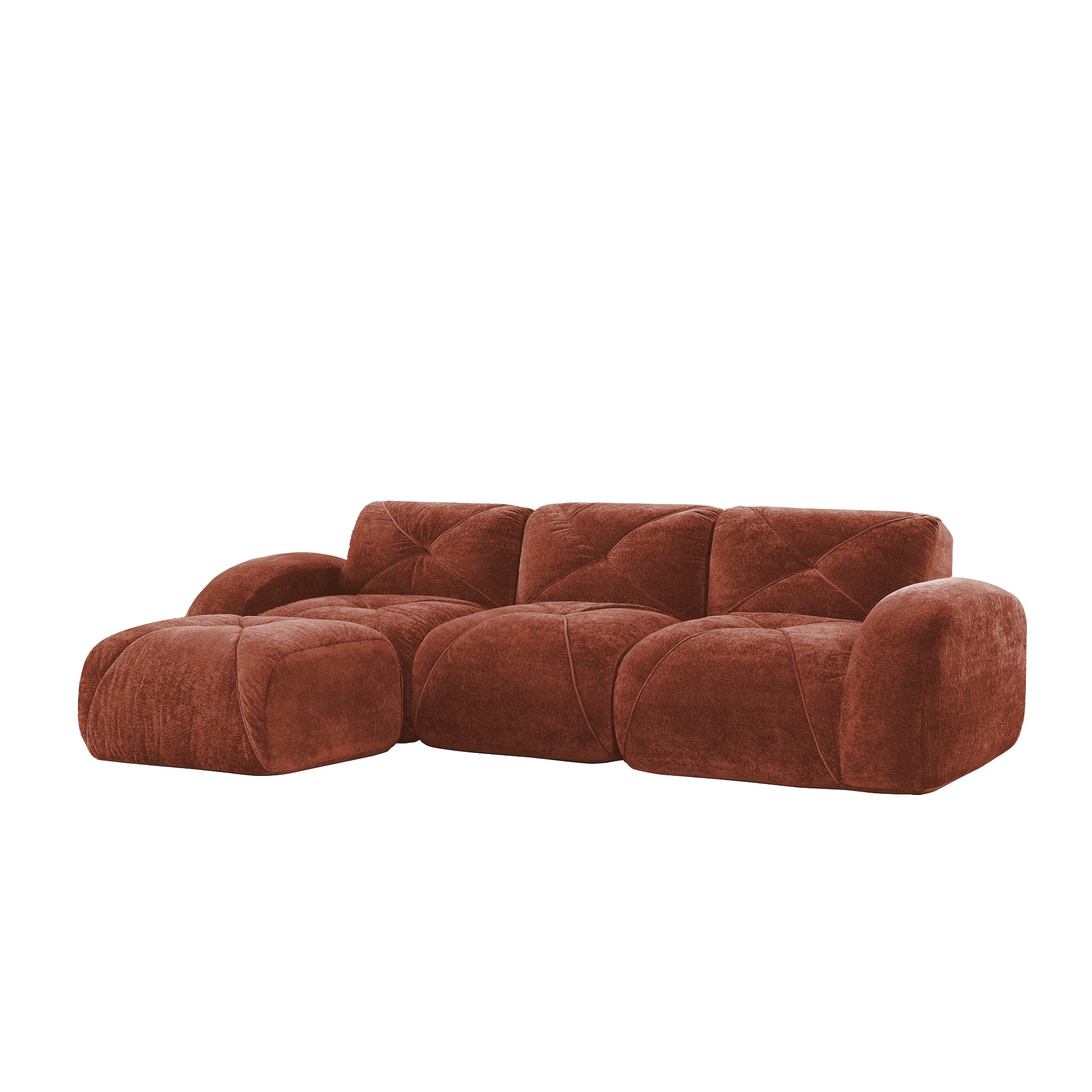 Aven 111" Modular Velvet Cloud L-Shaped Sectional Sofa with Movable Ottoman