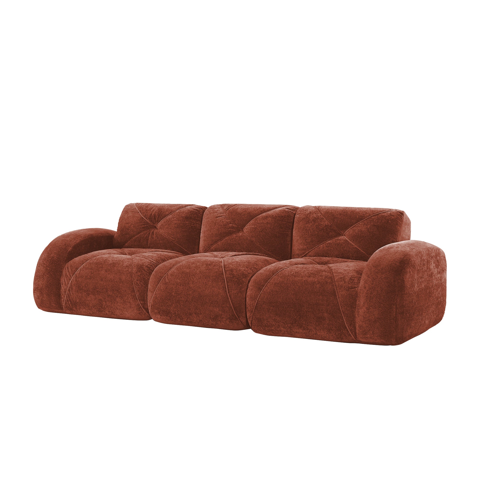 Aven 110" Modular Velvet Cloud 3-Seater Sofa with Curved Armrests