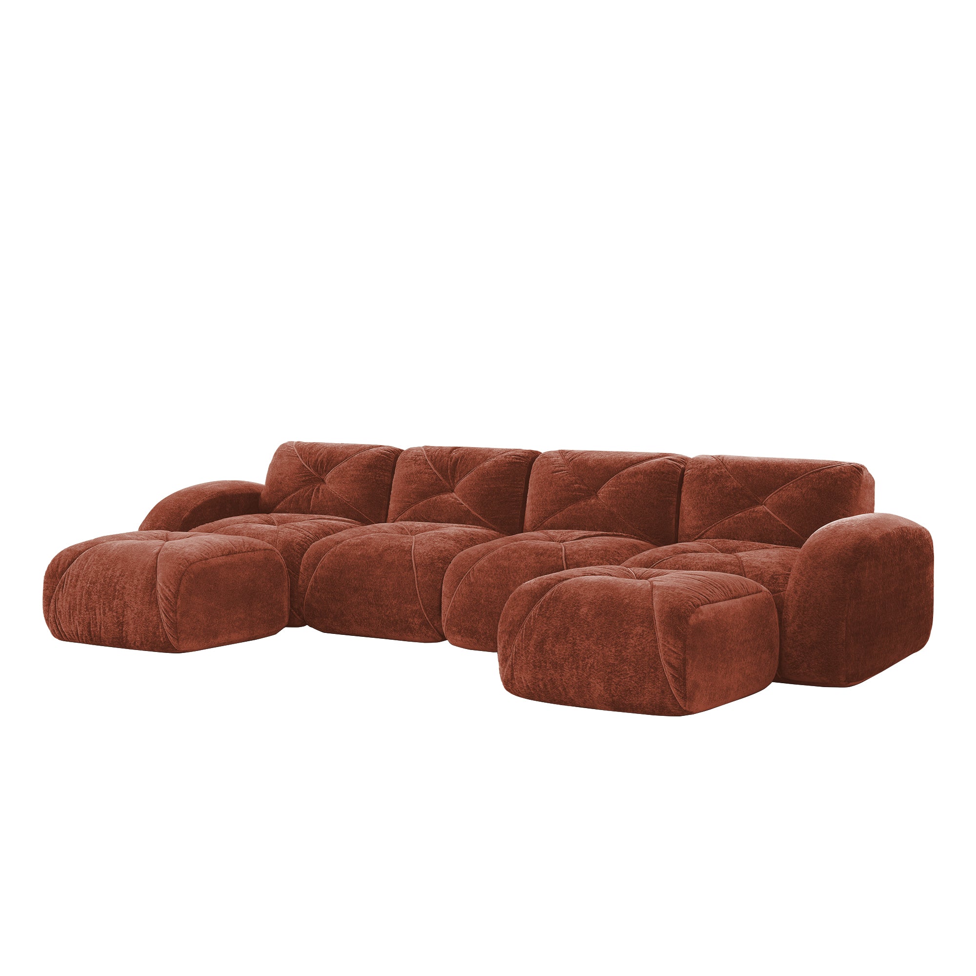 Aven 141" Modular Velvet Cloud U-Shaped Sectional Sofa with Ottomans and Curved Armrests