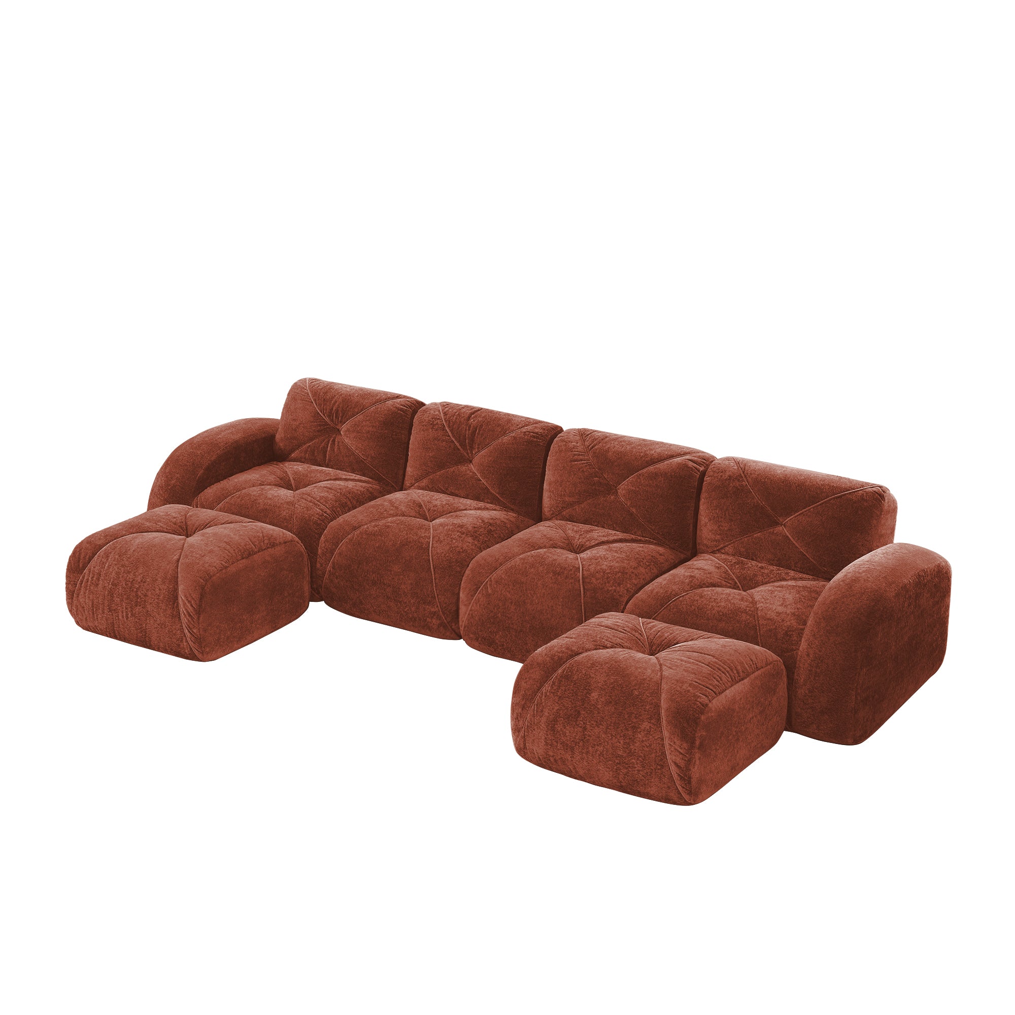 Aven 141" Modular Velvet Cloud U-Shaped Sectional Sofa with Ottomans and Curved Armrests